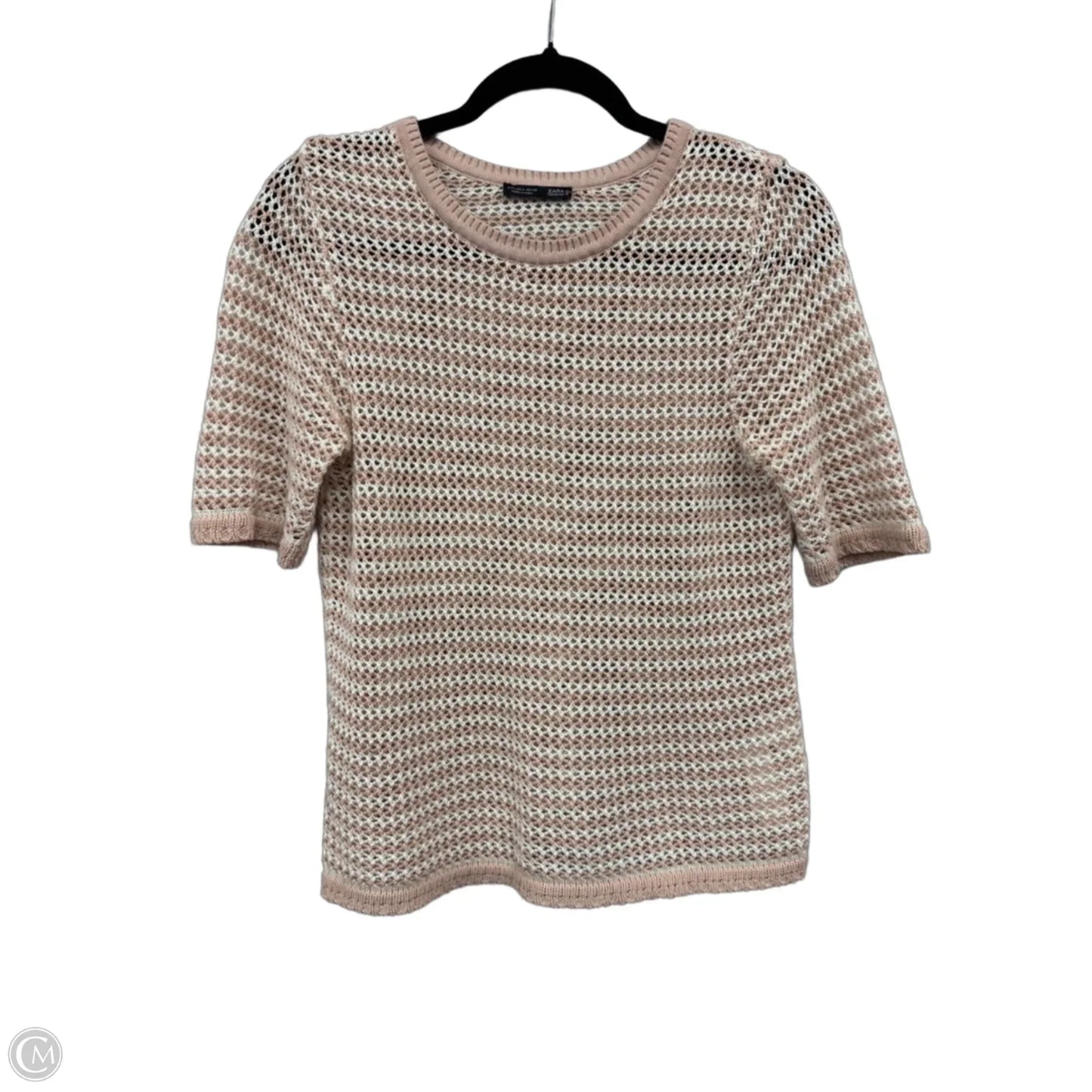 Sweater Short Sleeve By Zara In Cream & Pink, Size: M