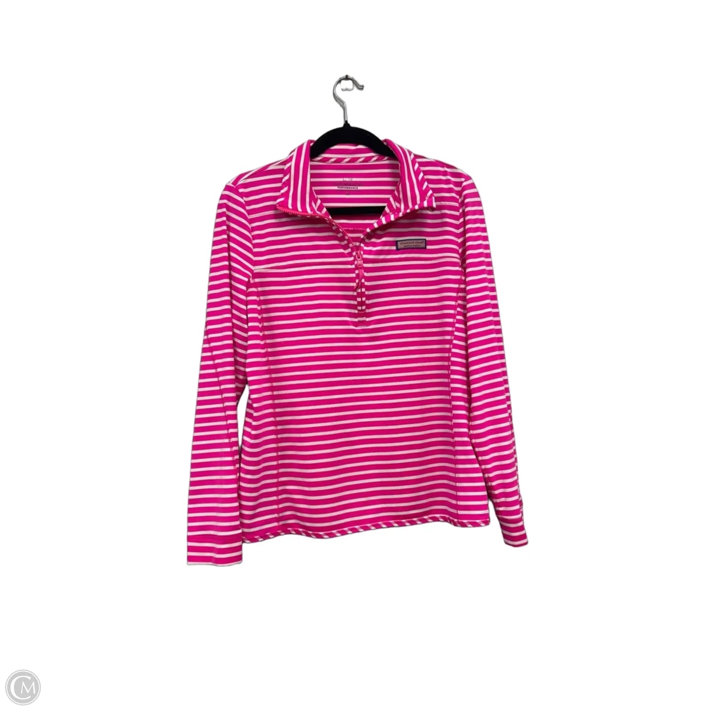 Athletic Top Long Sleeve Collar By Vineyard Vines In Pink & White, Size: M