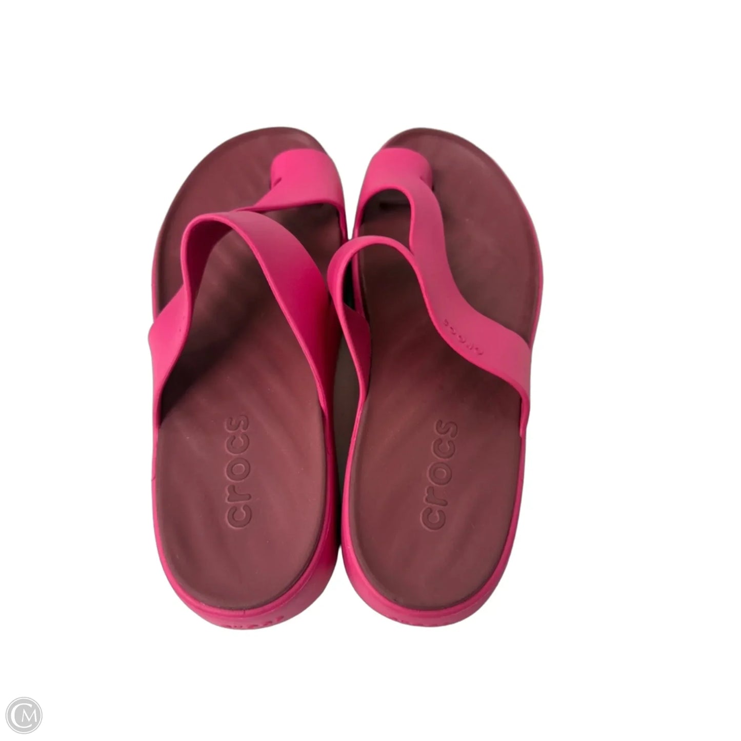 Sandals Heels Platform By Crocs In Pink & Red, Size: 9