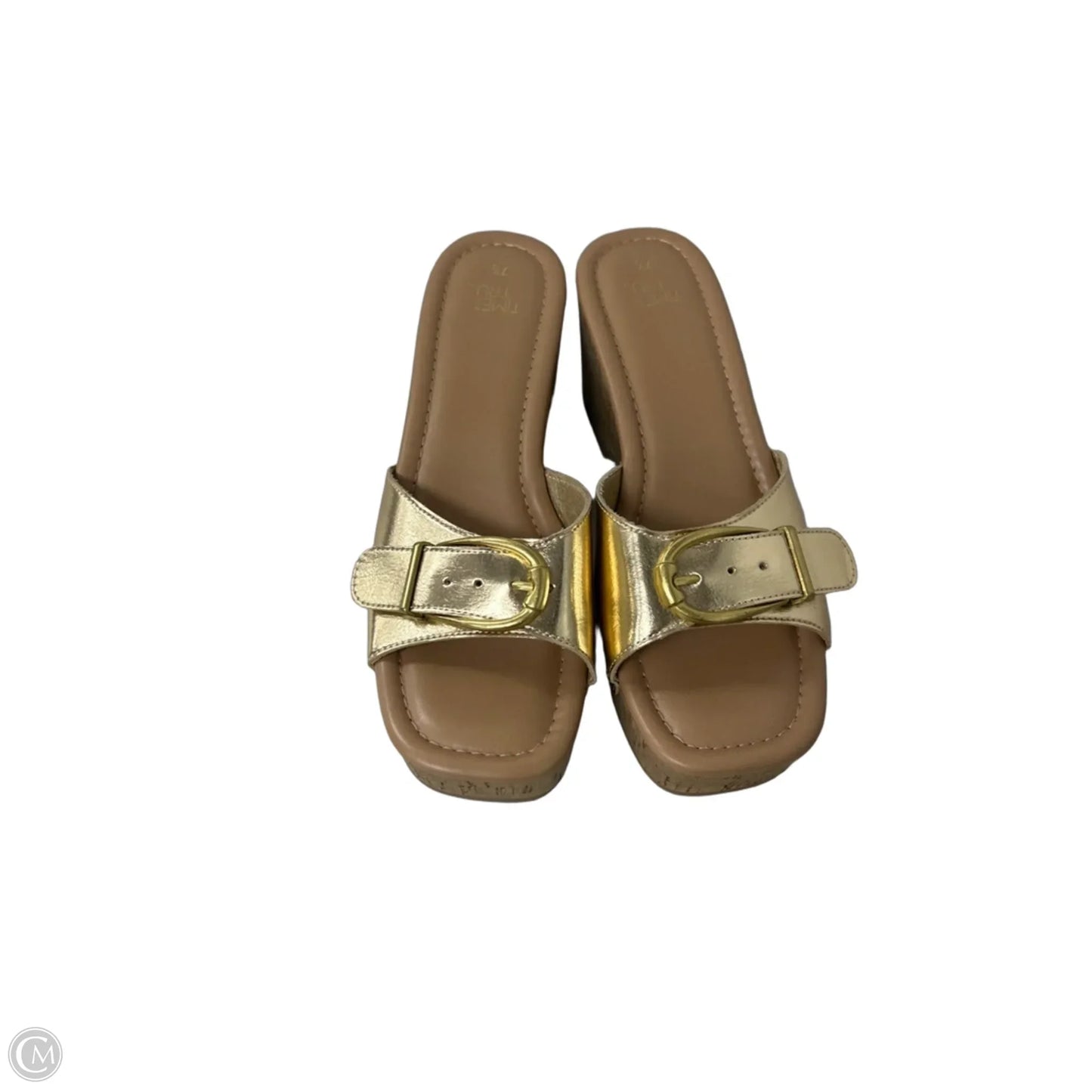 Shoes Heels Platform By Time And Tru In Gold & Tan, Size: 7.5