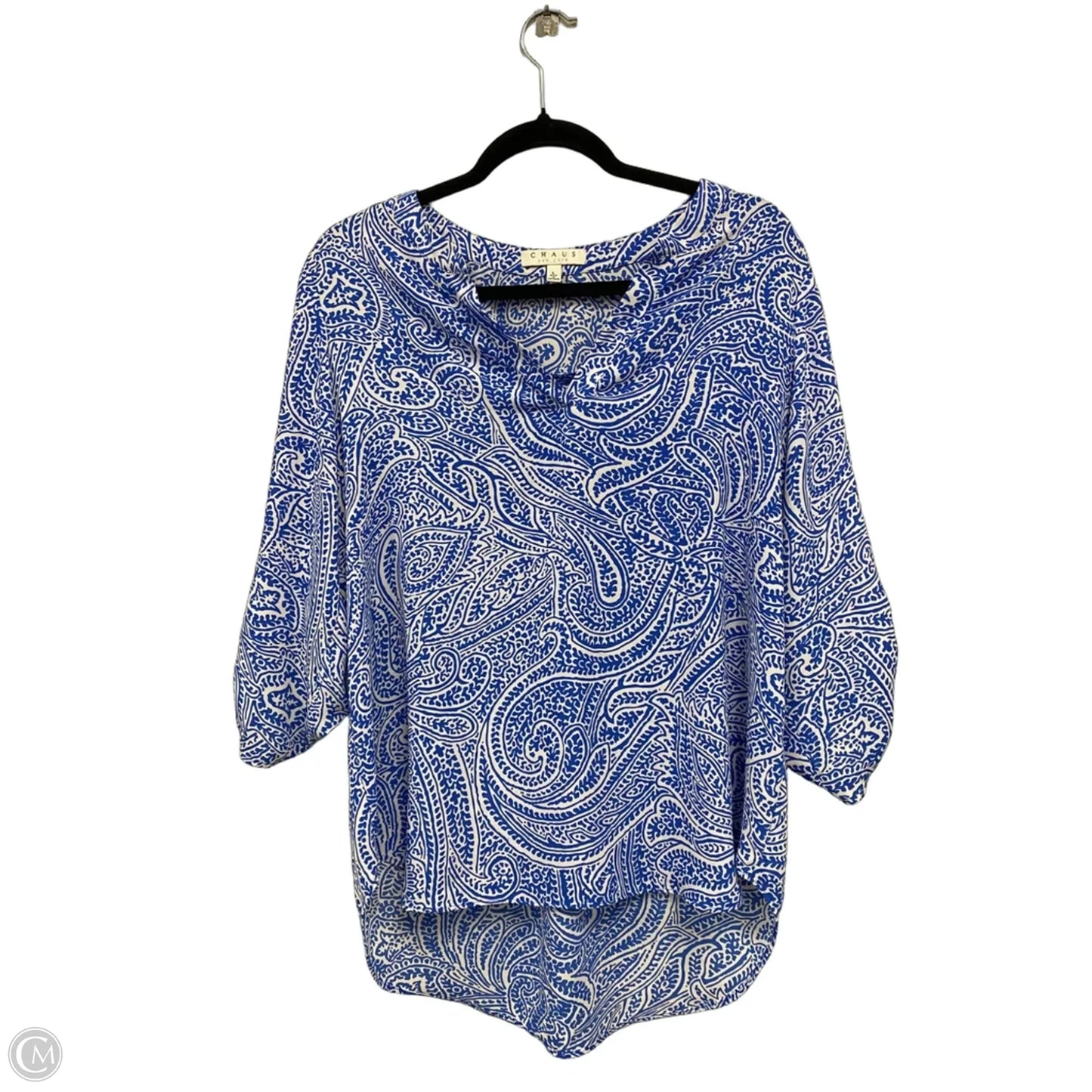 Top 3/4 Sleeve By Chaus In Blue & White, Size: L