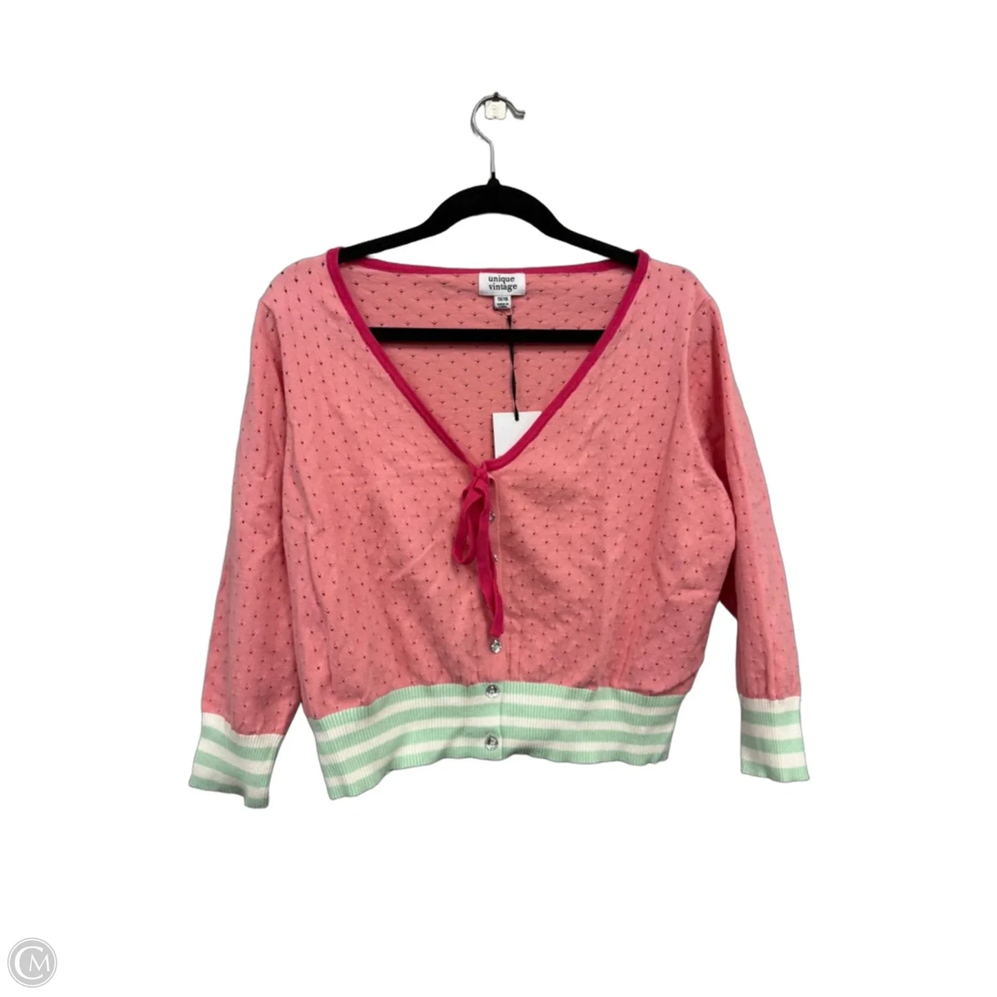 Cardigan By Clothes Mentor In Green & Pink, Size: 1x