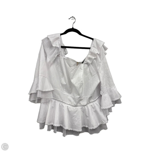 Top 3/4 Sleeve By Ashley Stewart In White, Size: 16