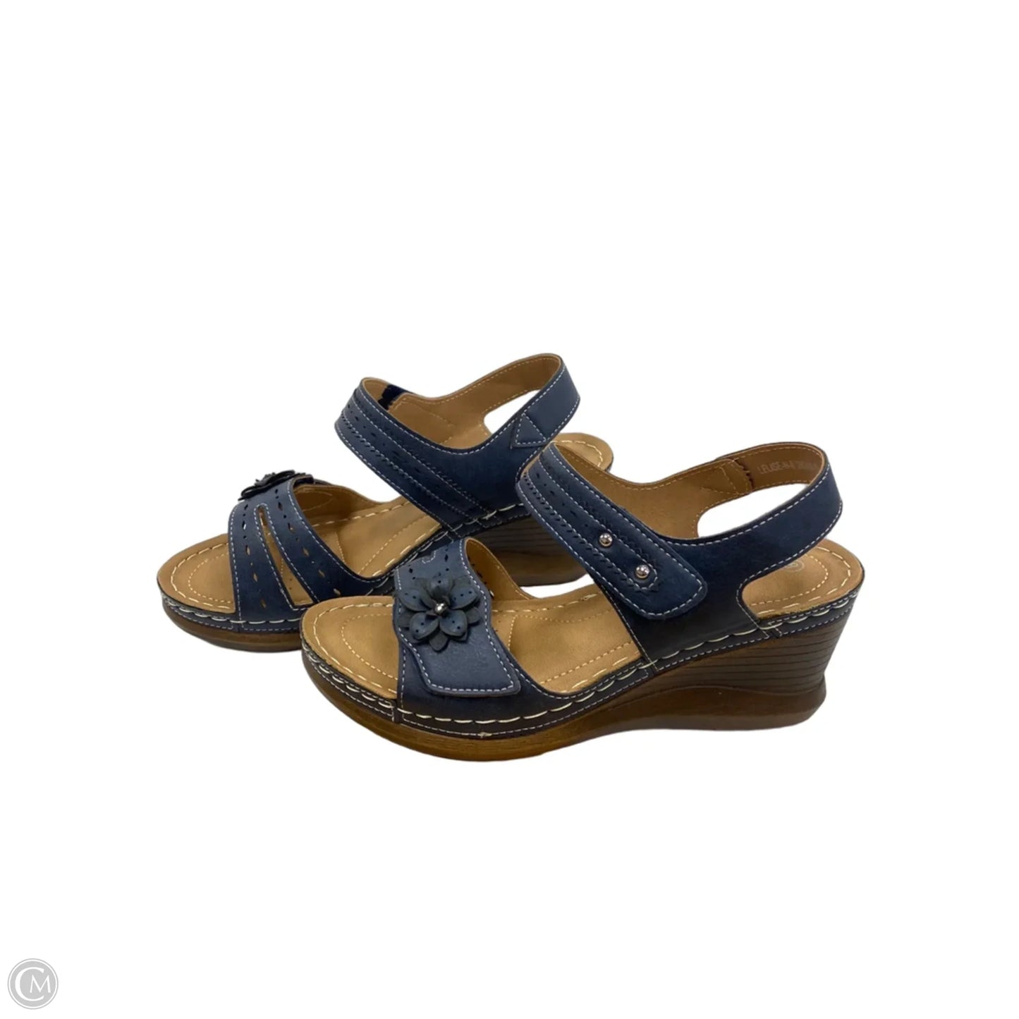 Sandals Heels Wedge By Spring Step In Blue, Size: 8