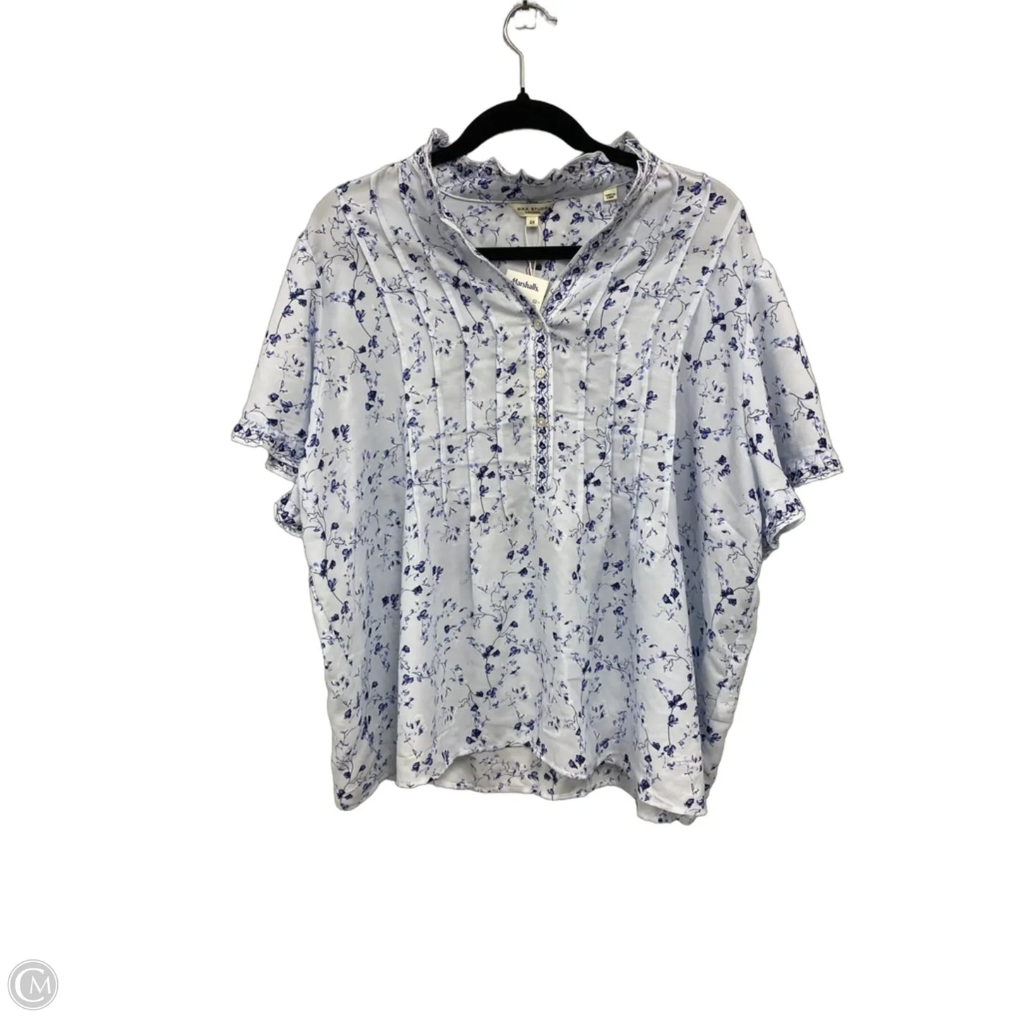 Top Short Sleeve By Max Studio In Blue & White, Size: 2x