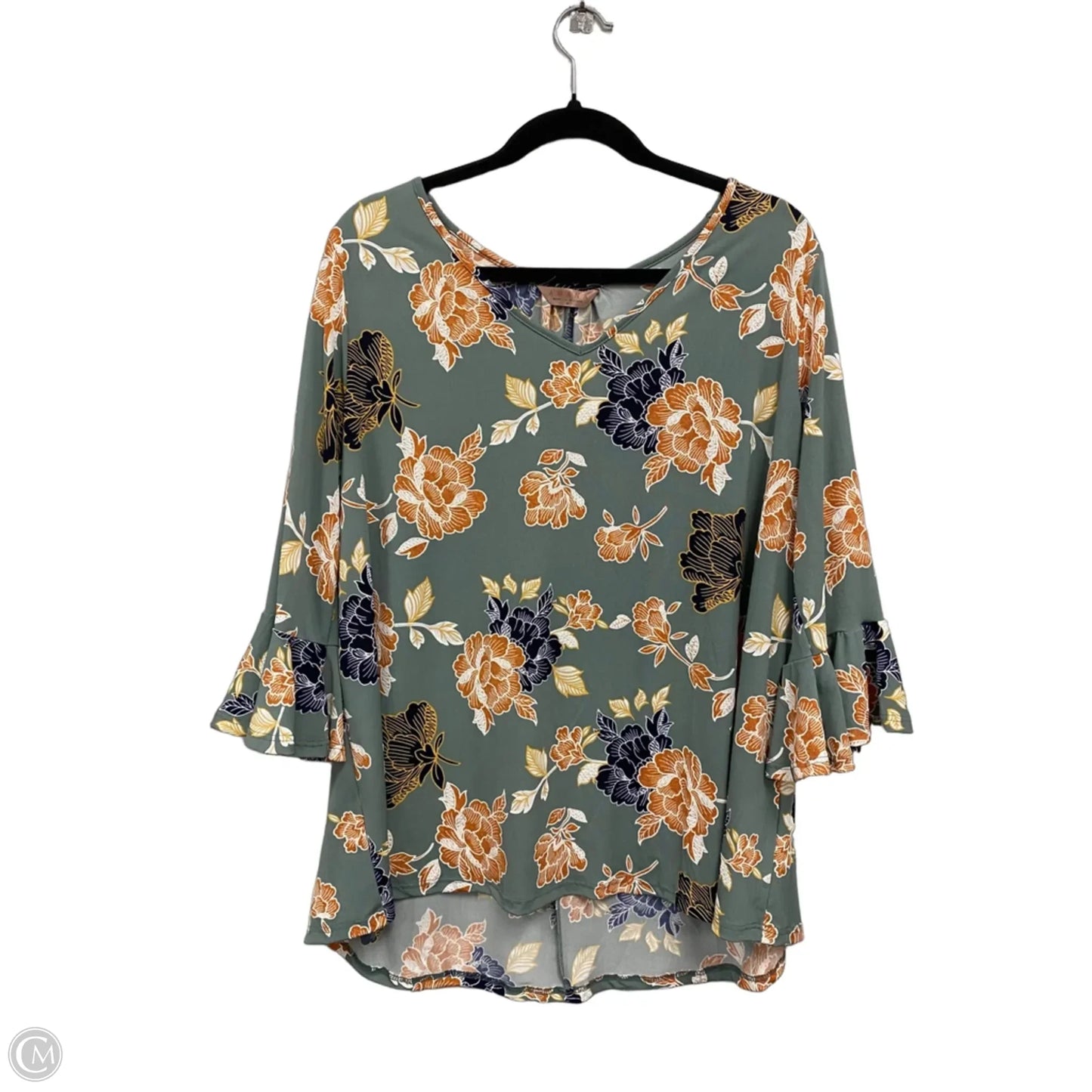 Top 3/4 Sleeve By Clothes Mentor In Green & Orange, Size: 2x