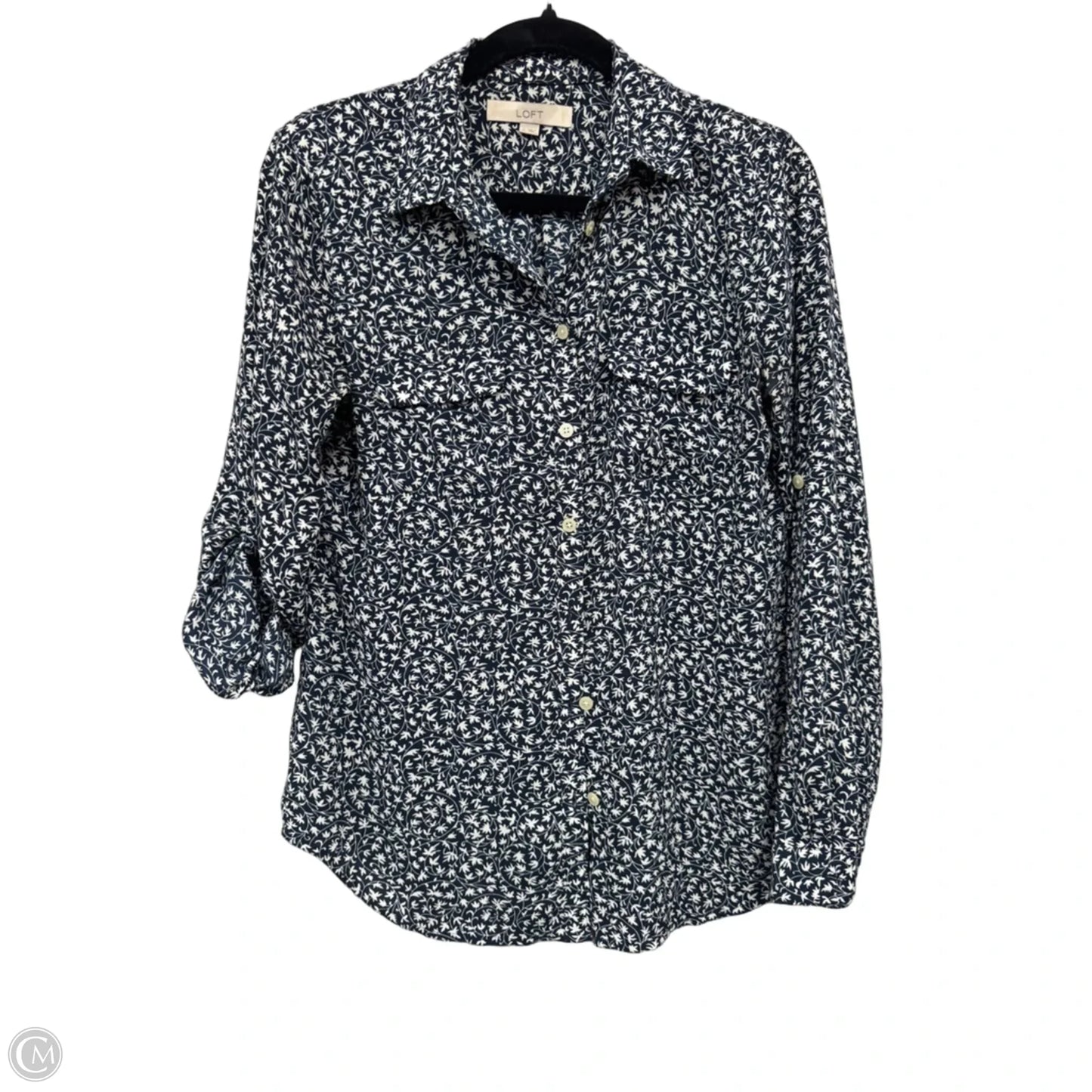 Top 3/4 Sleeve By Loft In Blue & White, Size: S