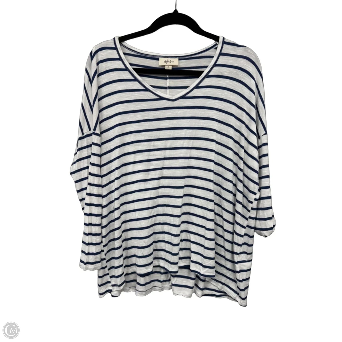 Top 3/4 Sleeve By Style And Company In Blue & White, Size: S