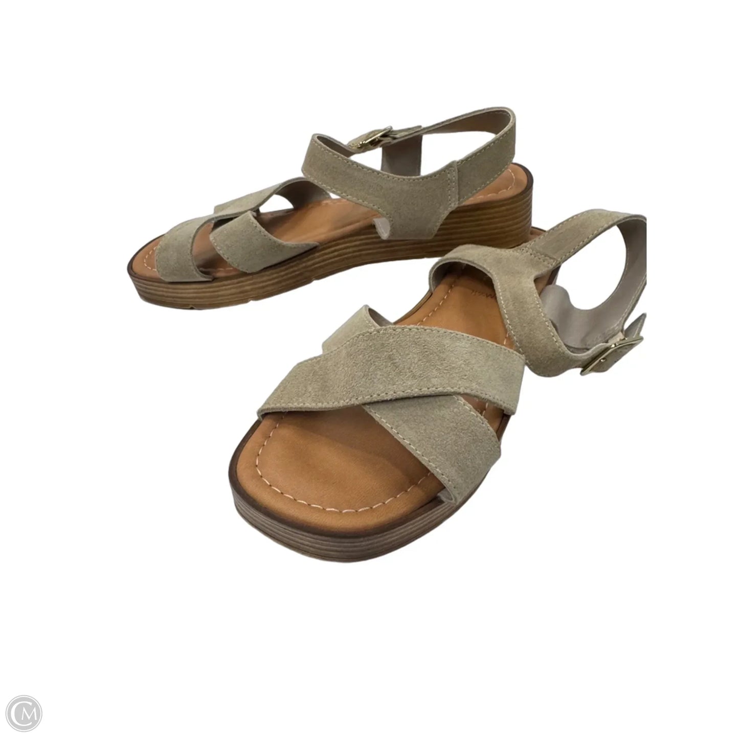 Sandals Heels Wedge By Clothes Mentor In Tan, Size: 8.5