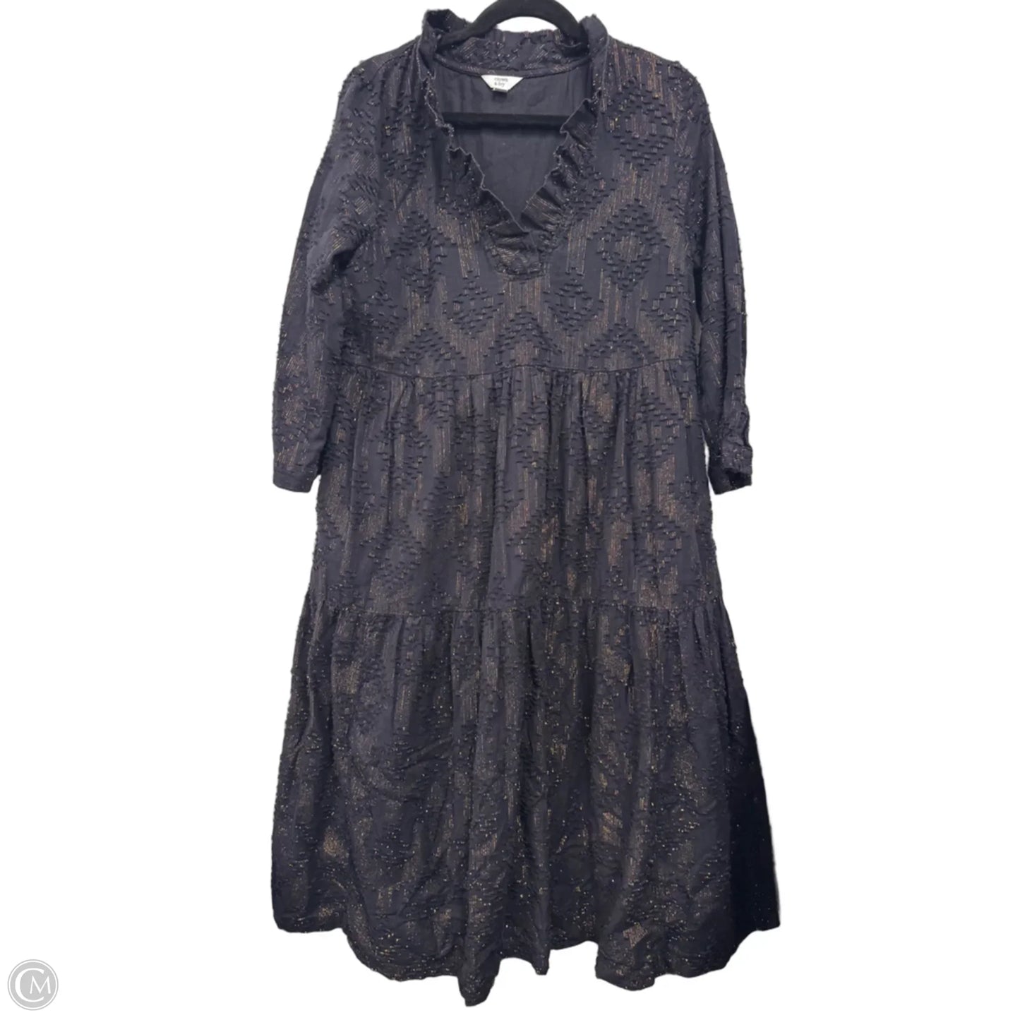 Dress Casual Midi By Crown And Ivy In Black & Gold, Size: L