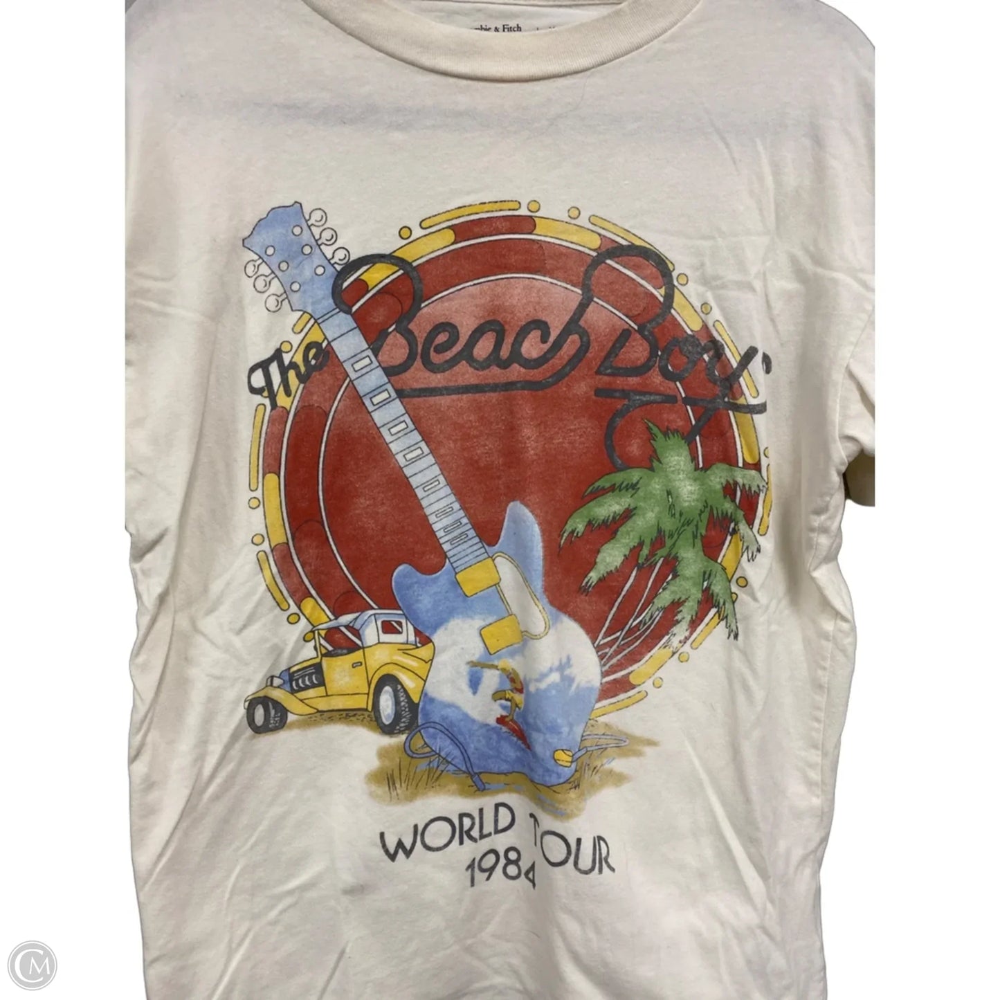 Top Short Sleeve Basic By Abercrombie And Fitch In Cream & Red, Size: M