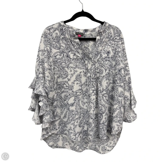 Top 3/4 Sleeve By Vince Camuto In Blue & White, Size: Xl