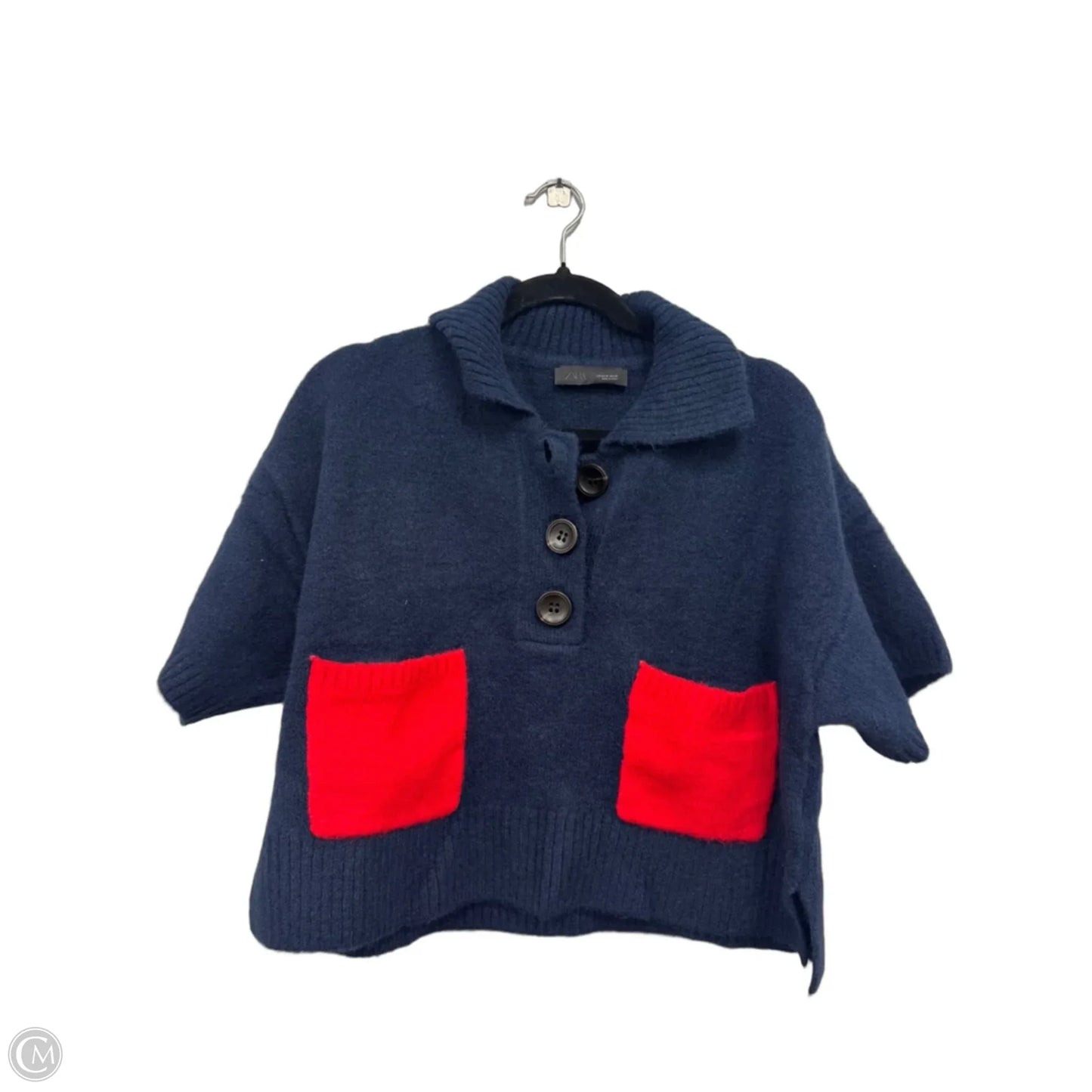 Sweater Short Sleeve By Zara In Blue & Red, Size: M