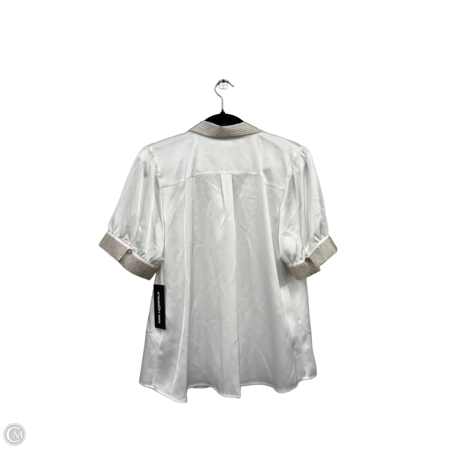 Blouse Designer By Karl Lagerfeld In Gold & White, Size: L