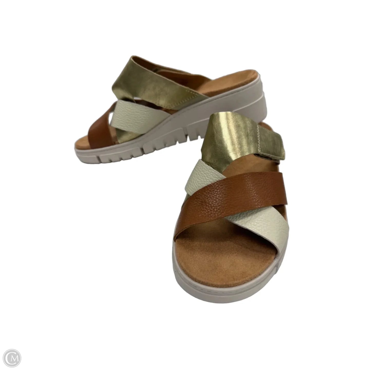 Sandals Heels Wedge By Vionic In Brown & Gold, Size: 9