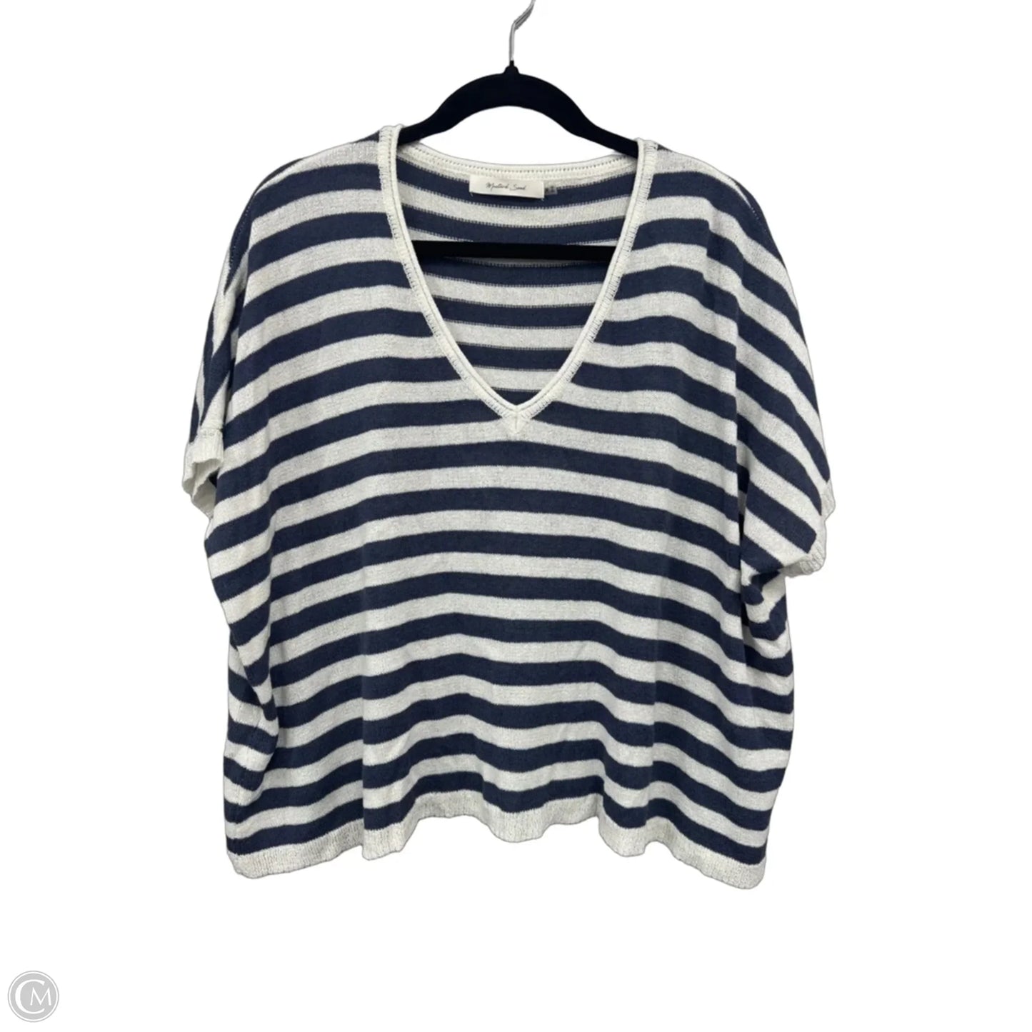 Sweater Short Sleeve By Mustard Seed In Blue & White, Size: M