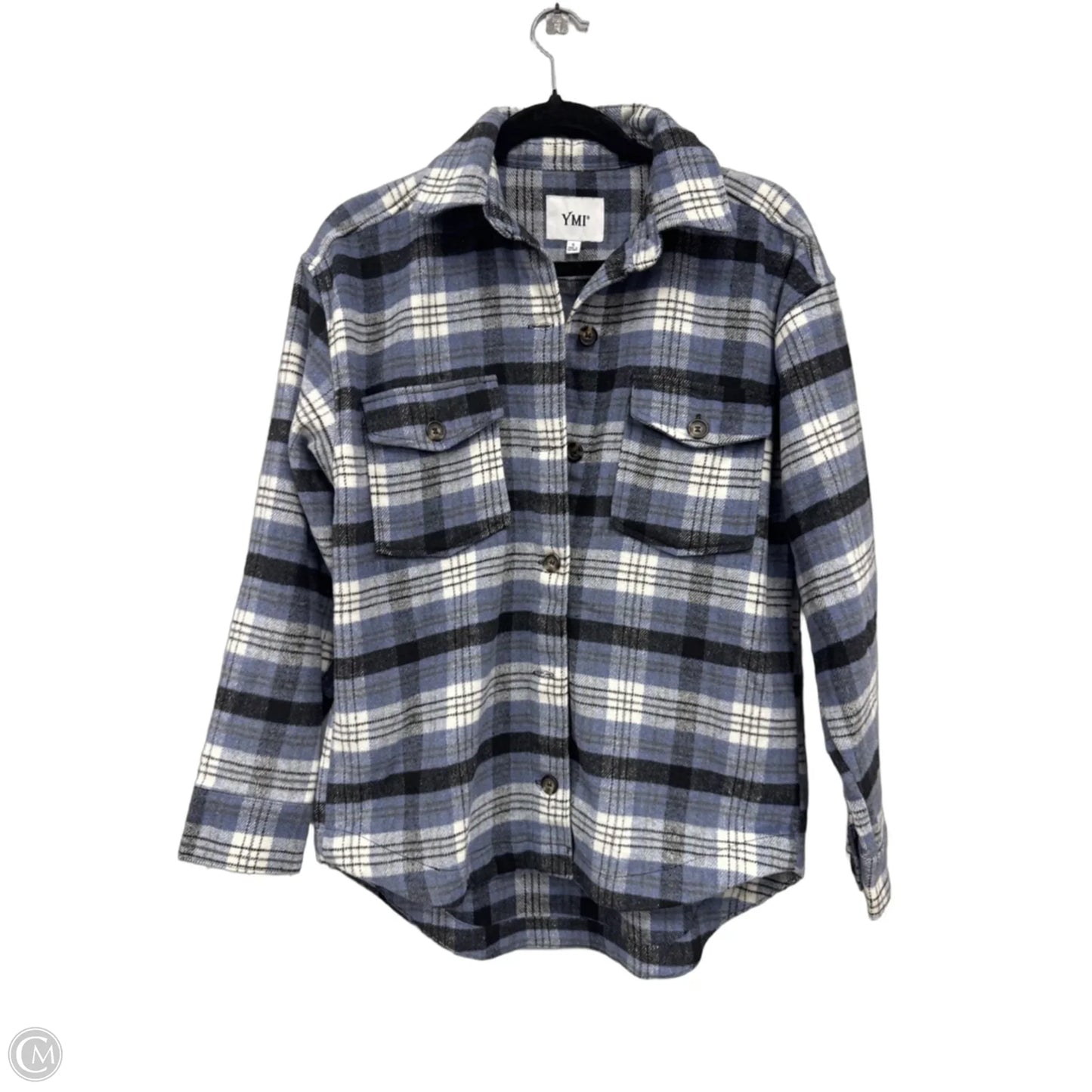 Jacket Shirt By Ymi In Black & Blue, Size: S