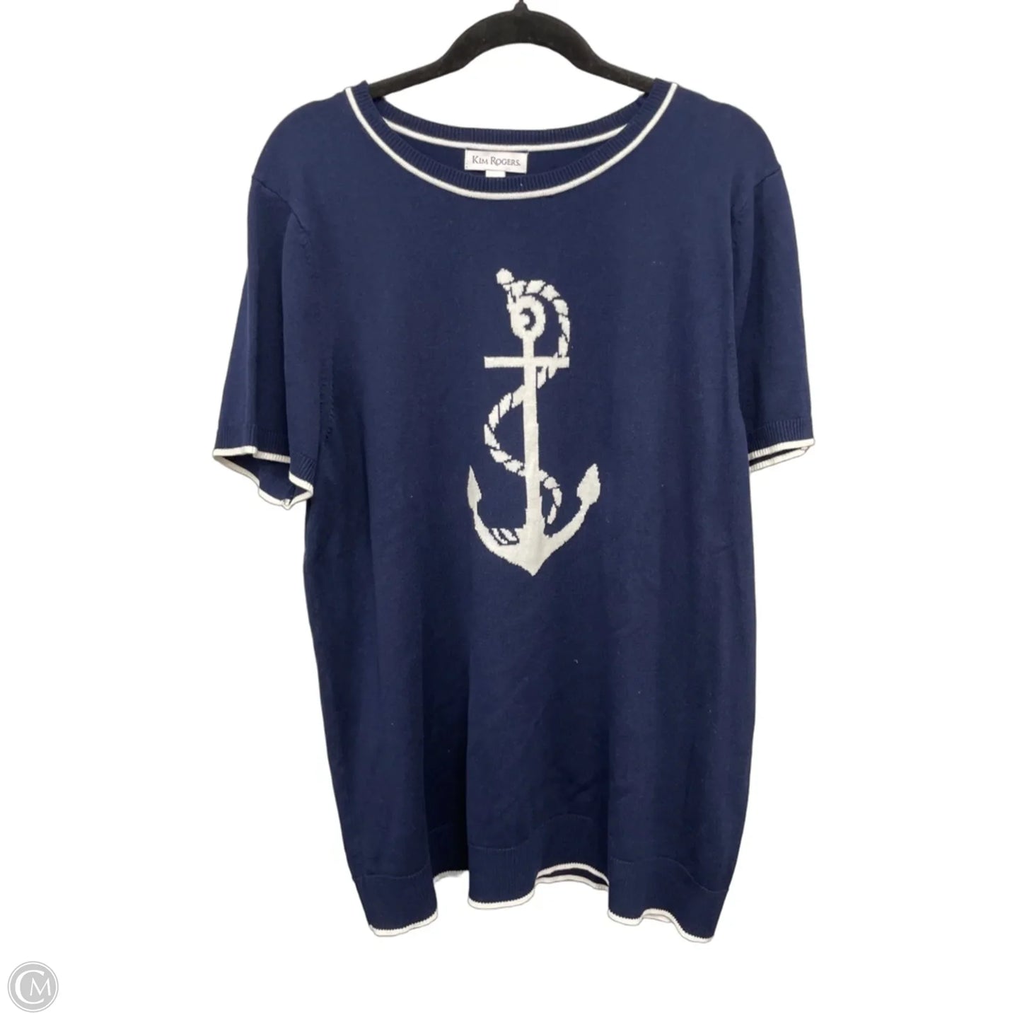 Sweater Short Sleeve By Kim Rogers In Blue & White, Size: Xl