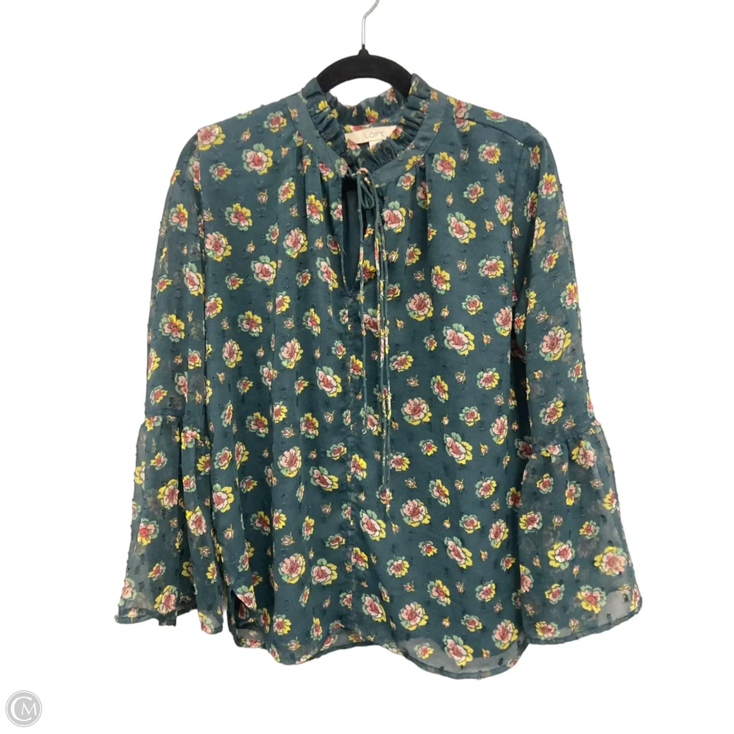 Blouse Long Sleeve By Loft In Green & Yellow, Size: M