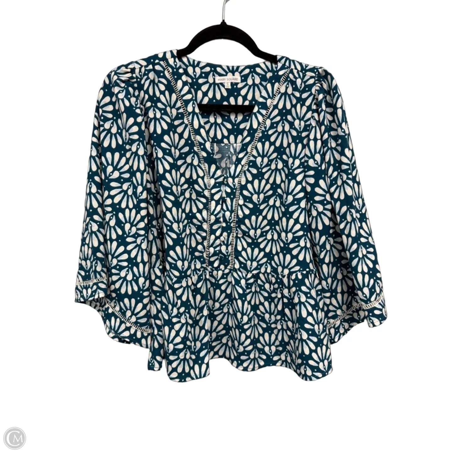 Top 3/4 Sleeve By Mary Square In Cream & Green, Size: S