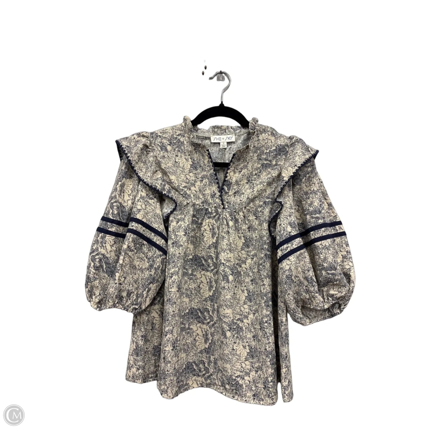Top Short Sleeve By She + Sky In Blue & Cream, Size: S