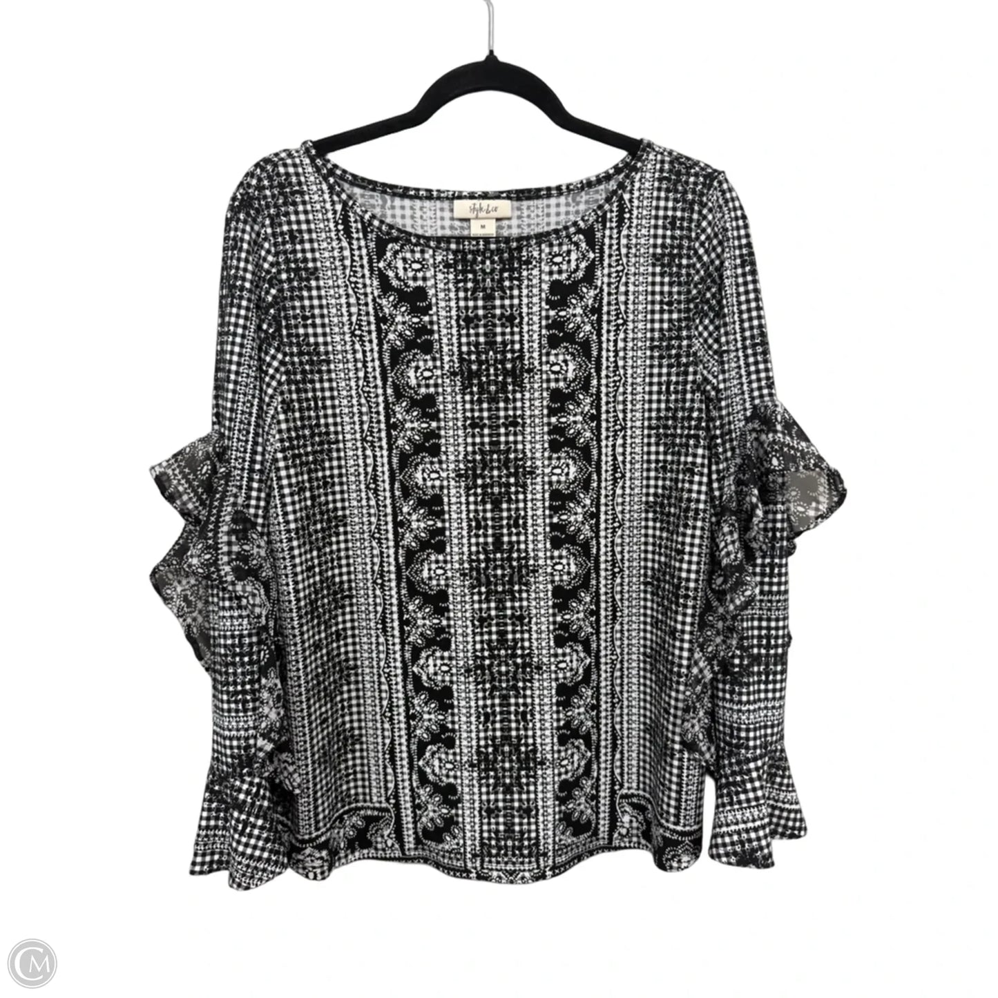 Top Long Sleeve By Style And Company In Black & White, Size: M