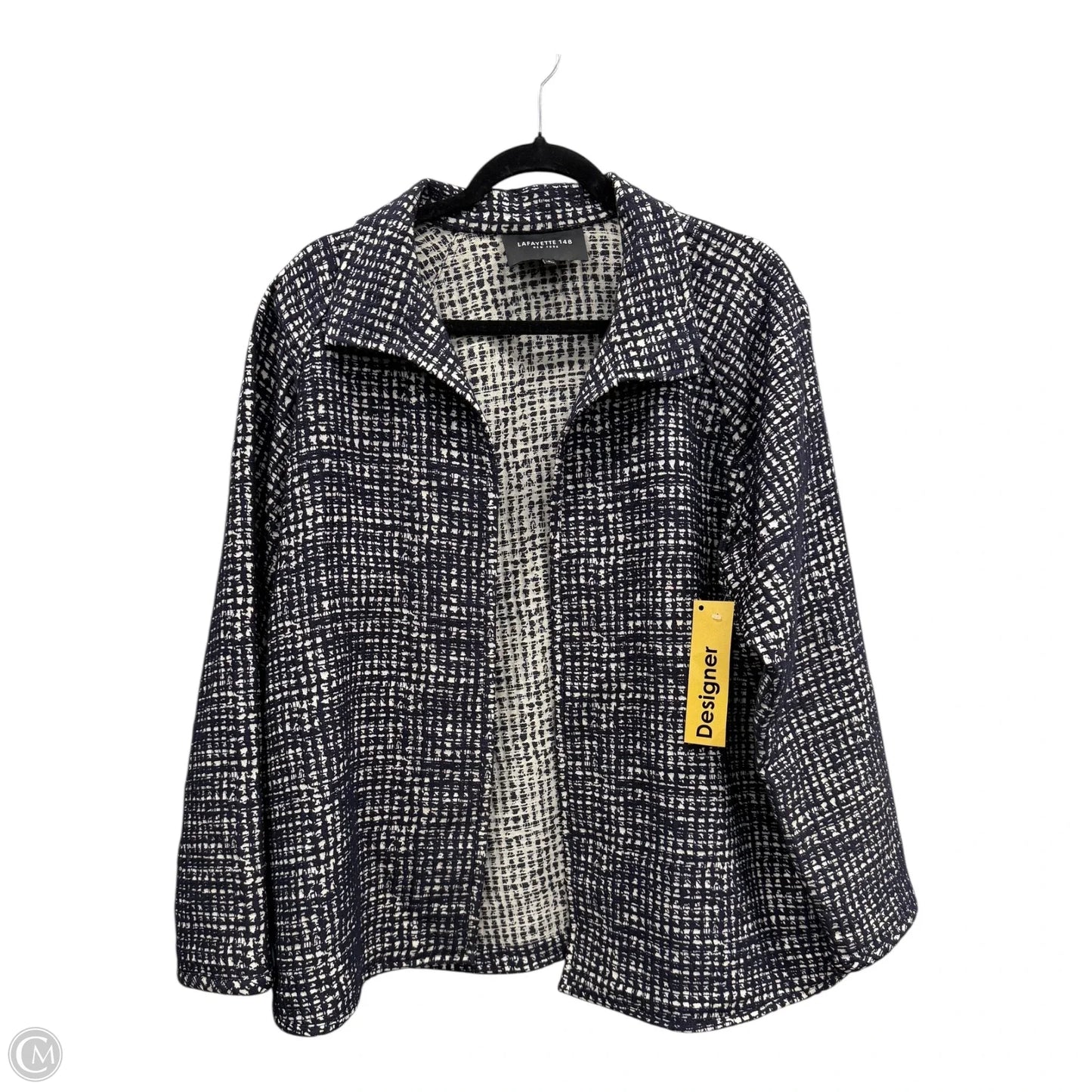 Blazer Designer By Lafayette 148 In Blue & White, Size: L
