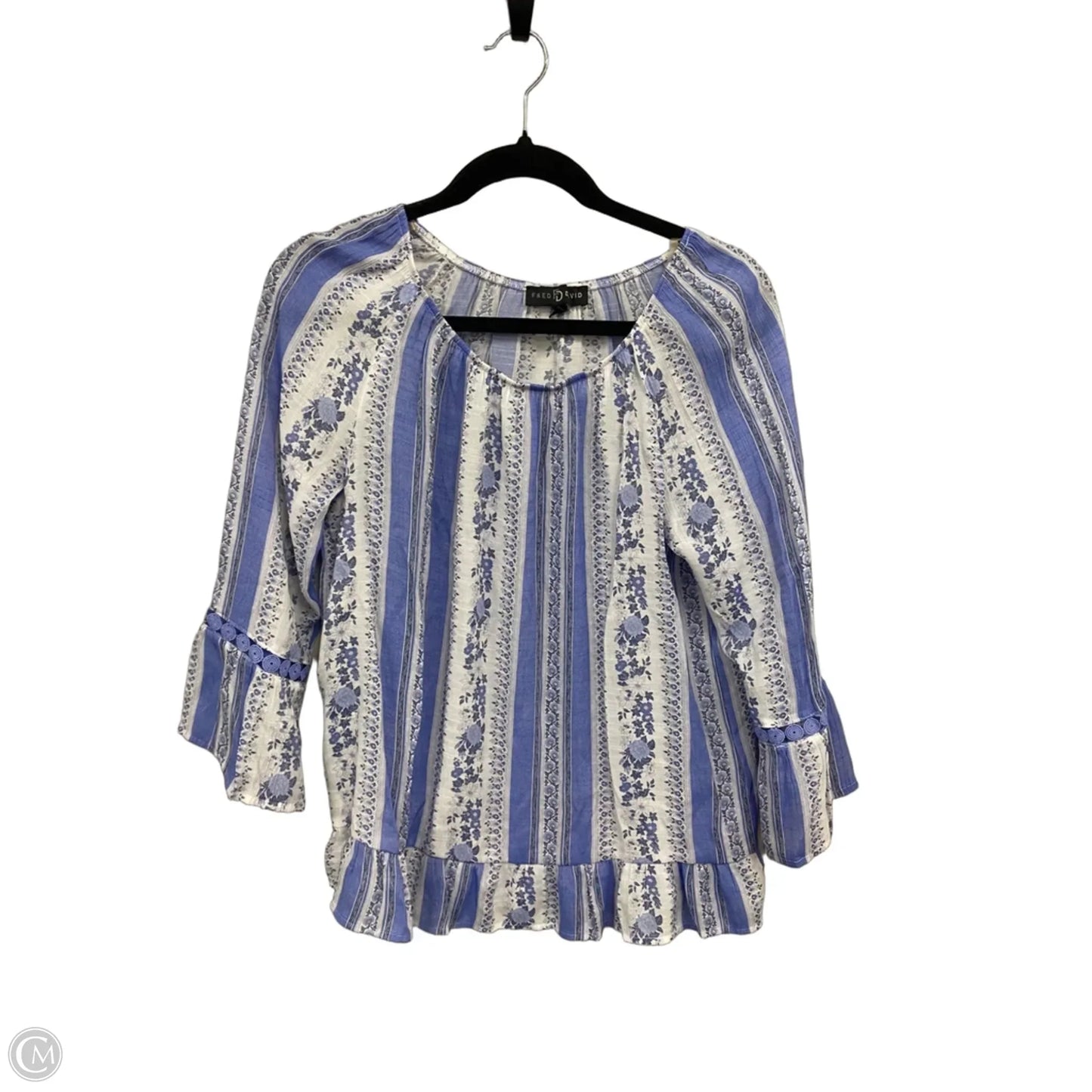 Top Long Sleeve By Fred David In Blue & White, Size: M
