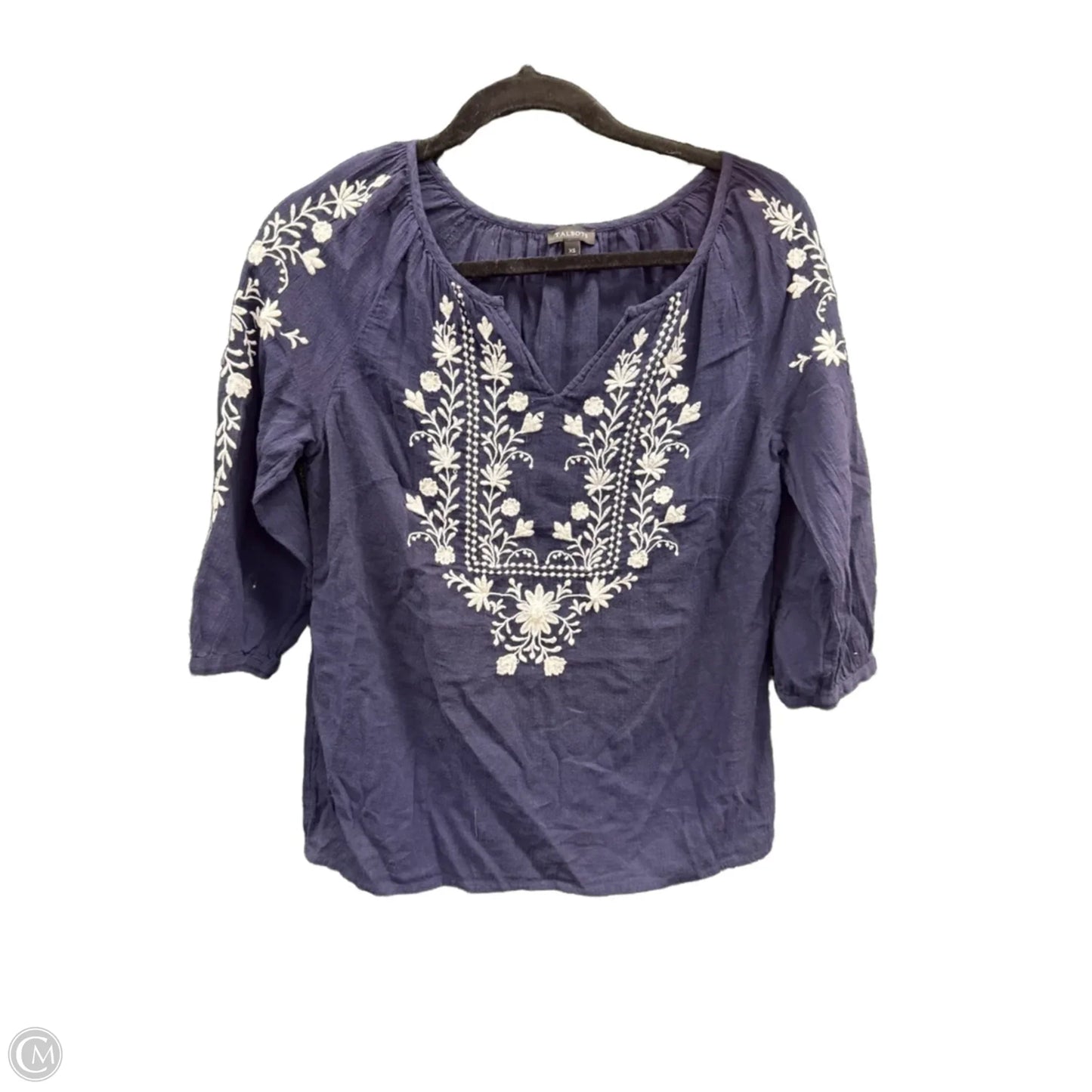 Top 3/4 Sleeve By Talbots In Blue & White, Size: Xs