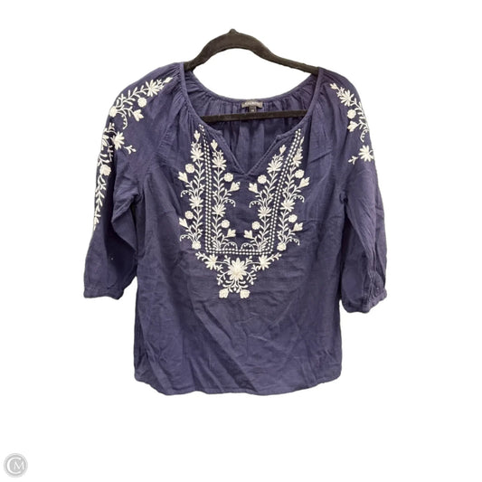 Top 3/4 Sleeve By Talbots In Blue & White, Size: Xs