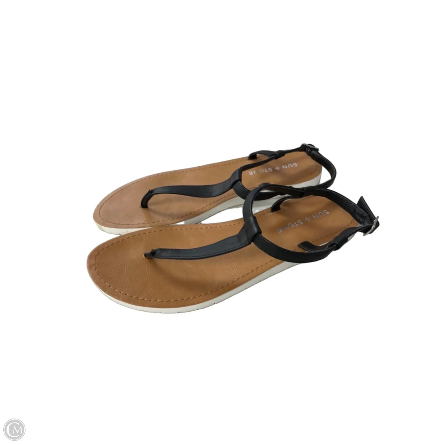 Sandals Flats By Clothes Mentor In Black & Tan, Size: 8