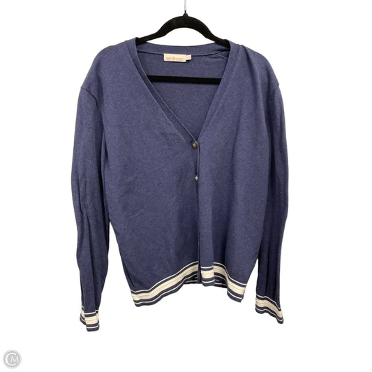 Cardigan Designer By Tory Burch In Blue & White, Size: Xl