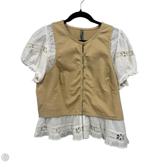Top Short Sleeve By Anthropologie In Cream & Tan, Size: Xl