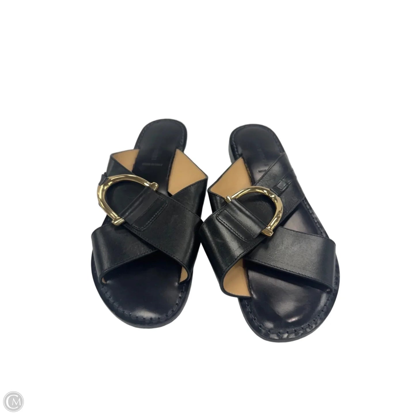 Sandals Flats By Clothes Mentor In Black & Gold, Size: 8.5