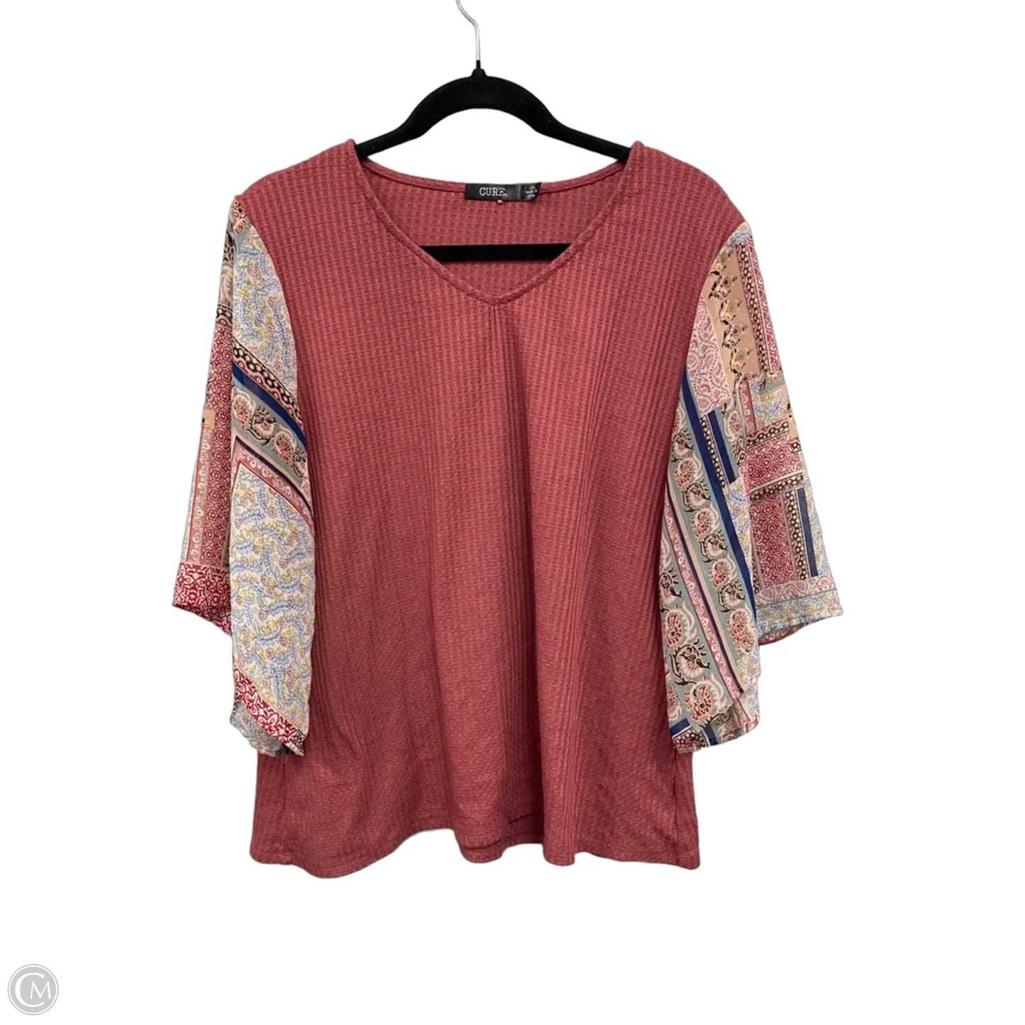Top Short Sleeve By Cure In Pink & White, Size: 1x