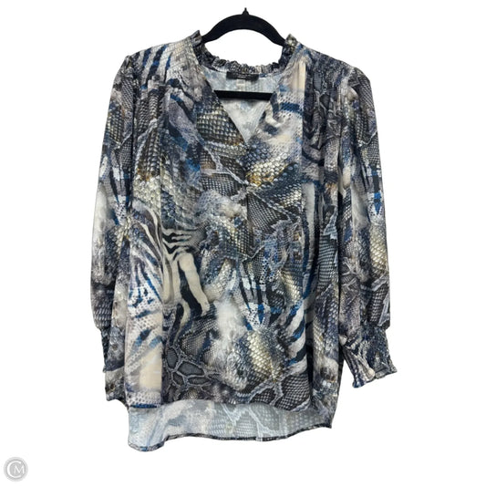 Blouse Long Sleeve By Tahari In Blue & Green, Size: 1x