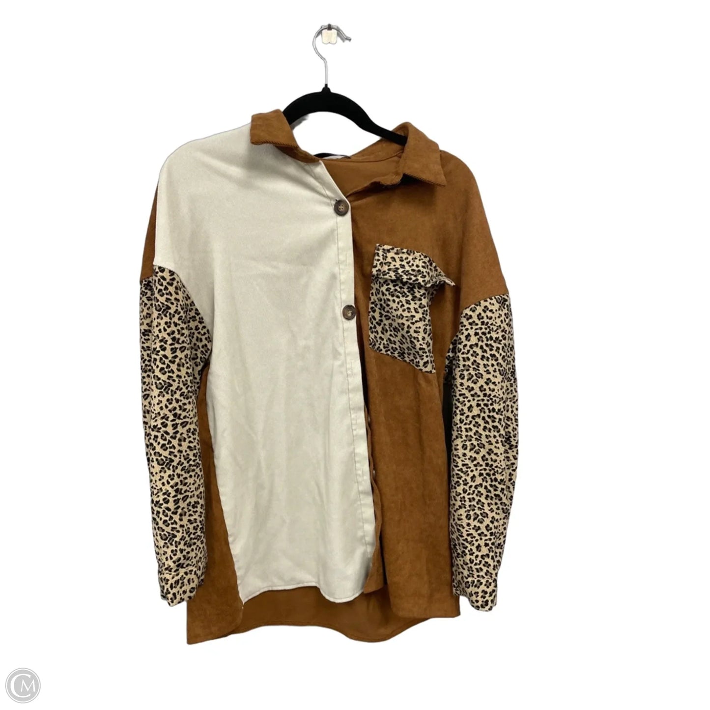 Top Long Sleeve By Shein In Brown & Cream, Size: M