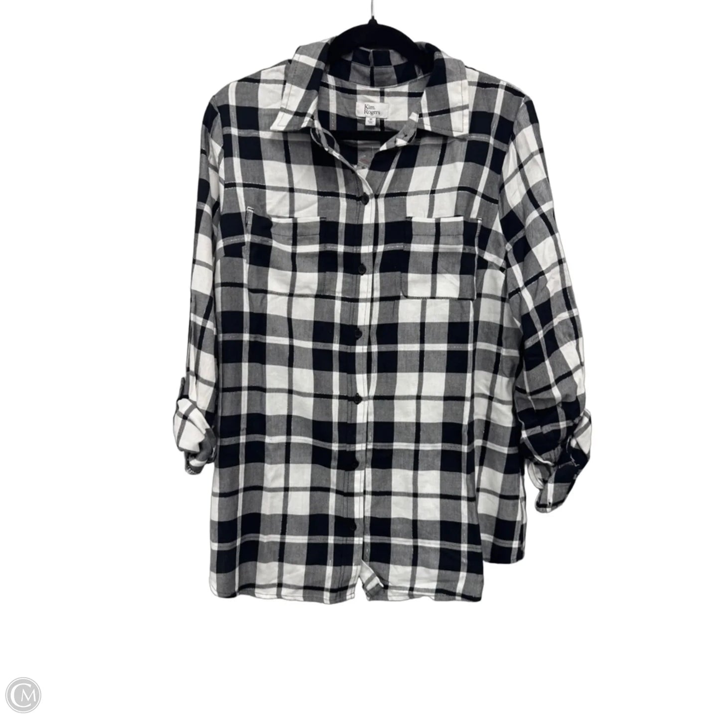 Top Long Sleeve By Kim Rogers In Black & White, Size: M