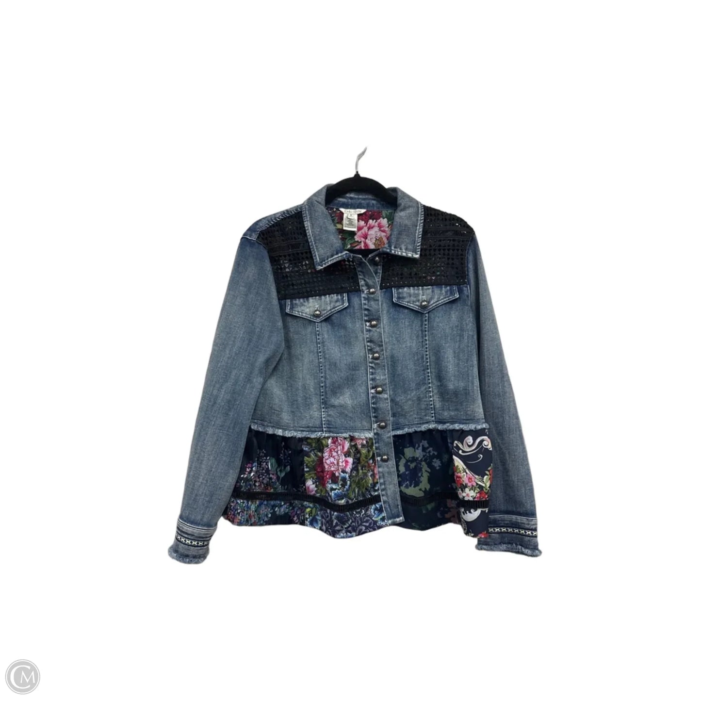 Jacket Denim By John Mark In Black & Blue, Size: M