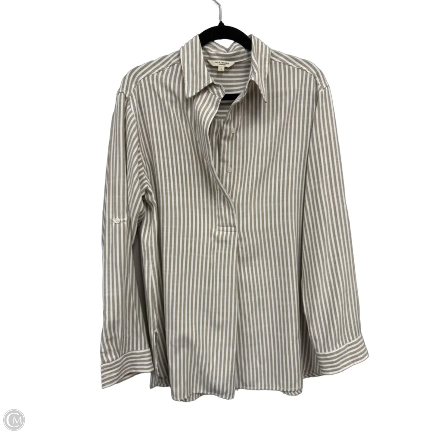 Top Long Sleeve By Max Studio In Tan & White, Size: L