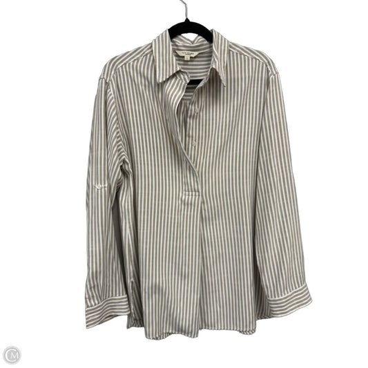 Top Long Sleeve By Max Studio In Tan & White, Size: L