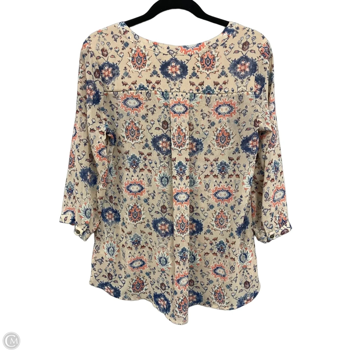 Blouse 3/4 Sleeve By Maeve In Blue & Tan, Size: 4