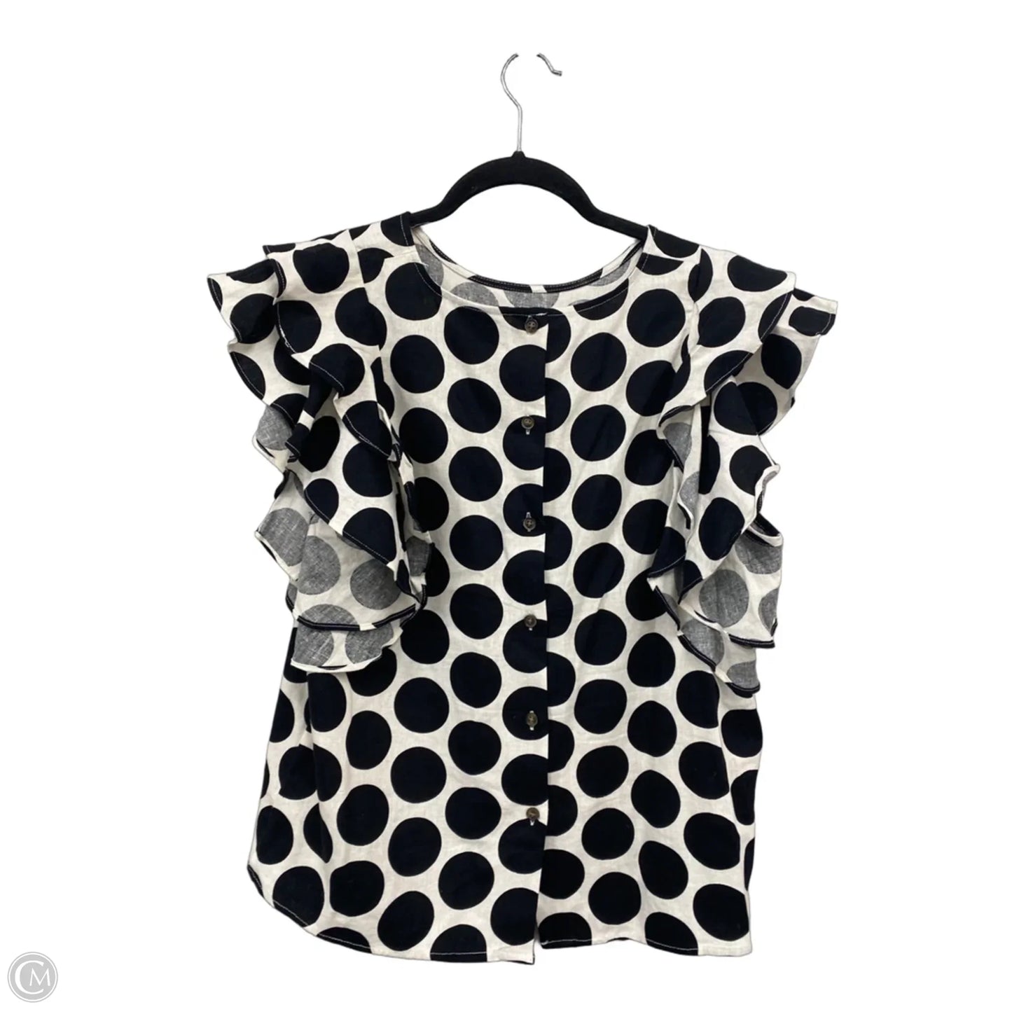 Blouse Short Sleeve By Who What Wear In Blue & Cream, Size: L