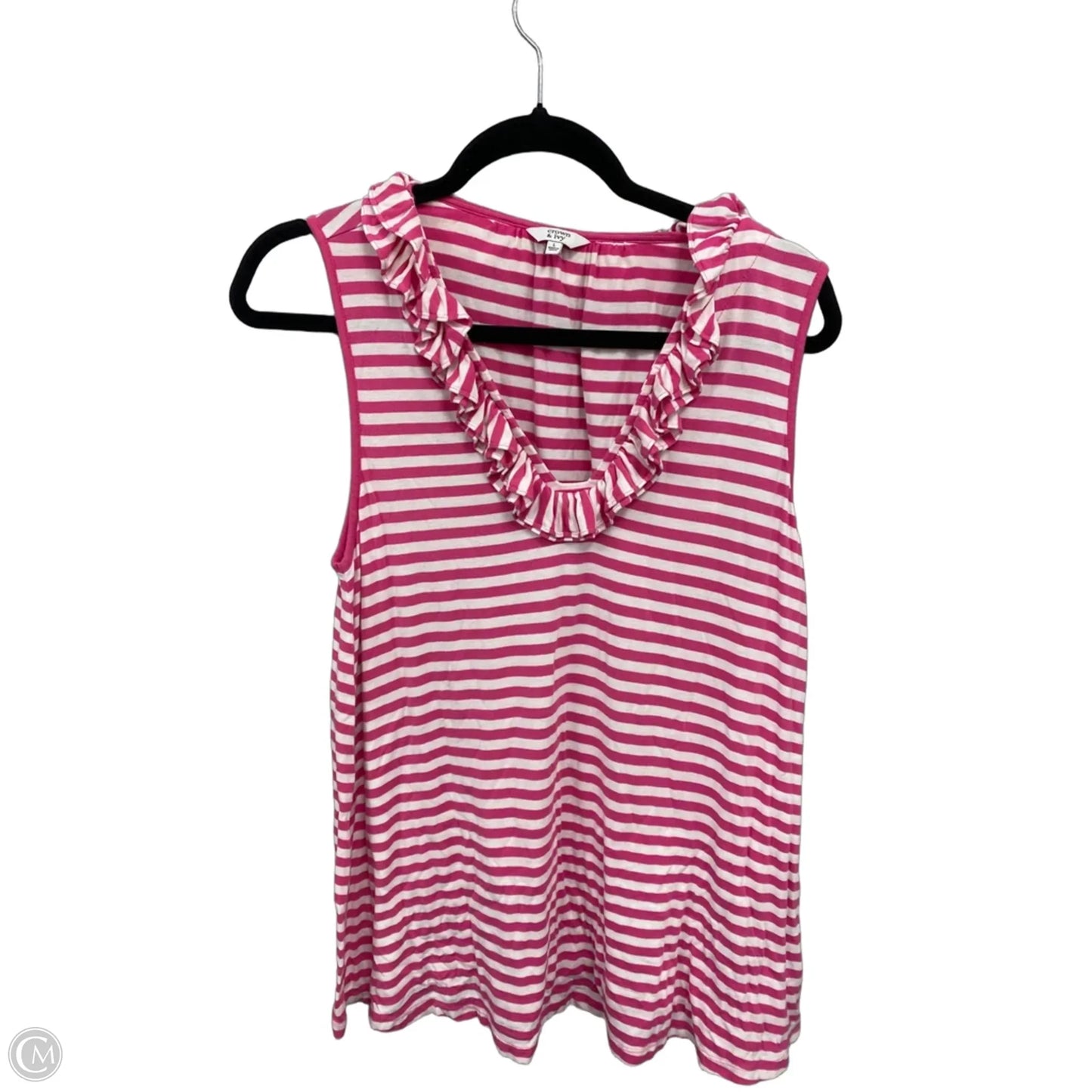 Top Sleeveless By Crown And Ivy In Pink & White, Size: L