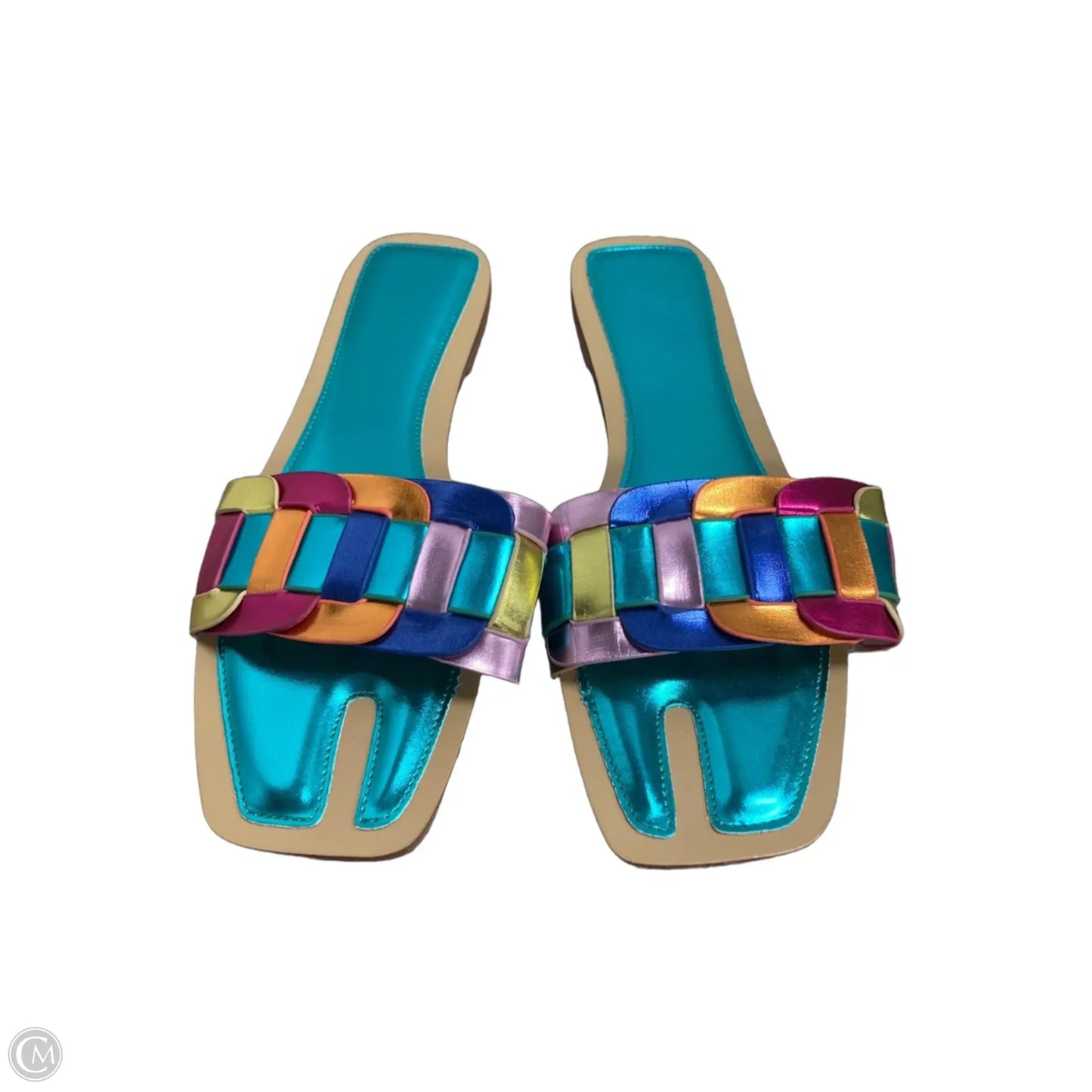 Sandals Flats By Clothes Mentor In Teal, Size: 10.5