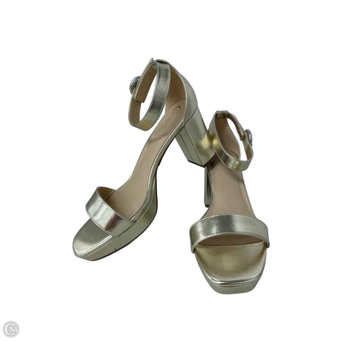 Sandals Heels Block By Clothes Mentor In Gold, Size: 10