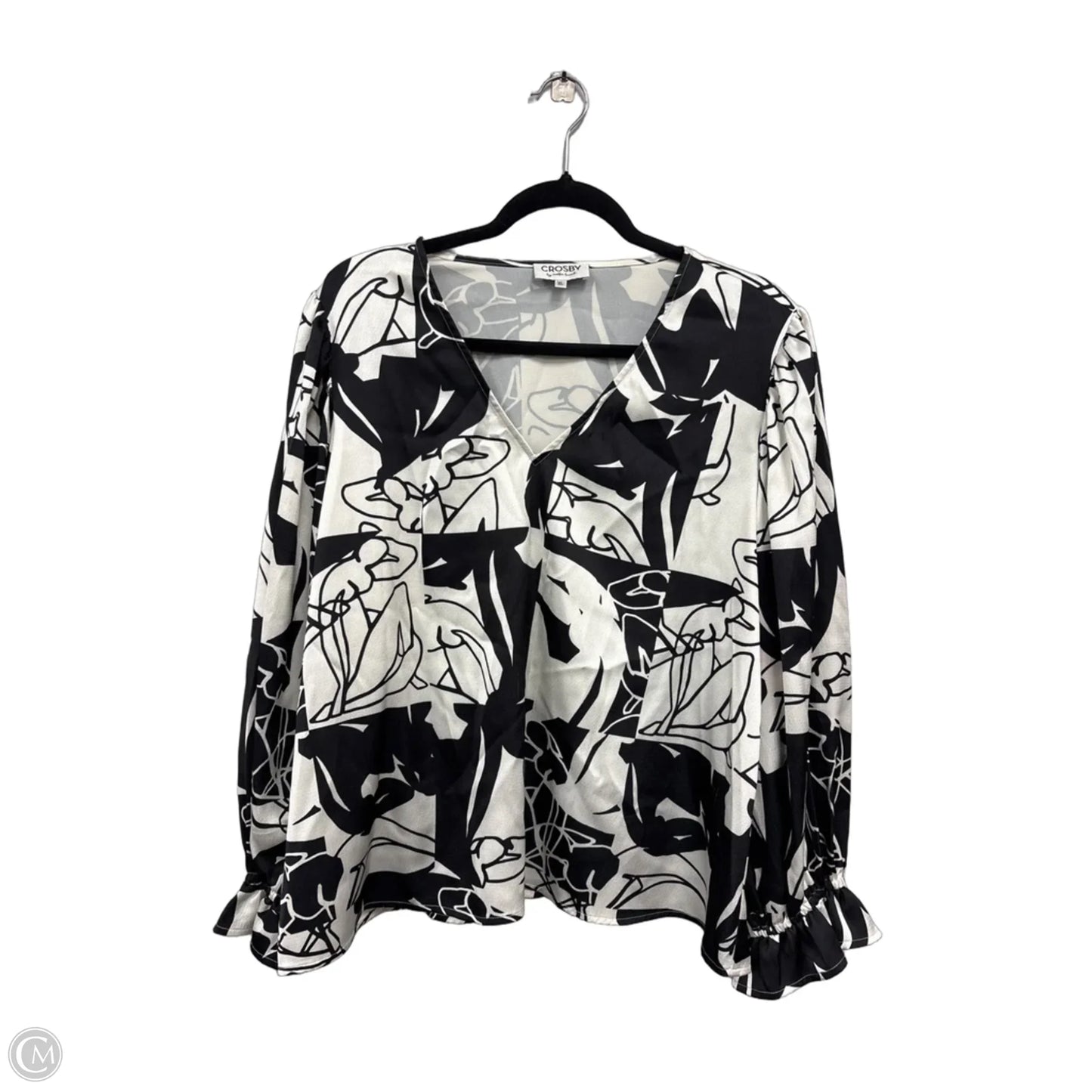 Blouse Long Sleeve By Crosby In Black & White, Size: Xl