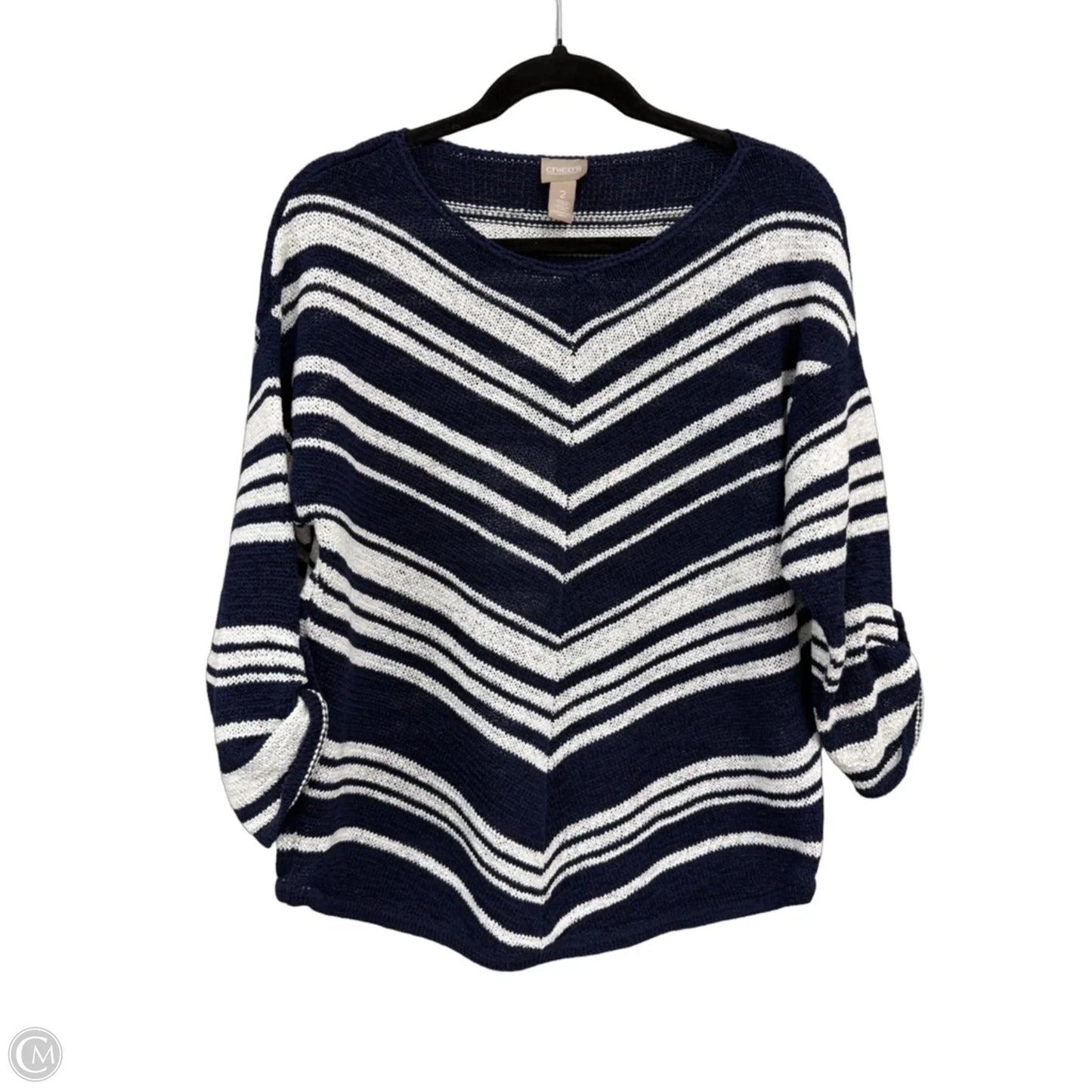 Sweater By Chicos In Blue & White, Size: 2