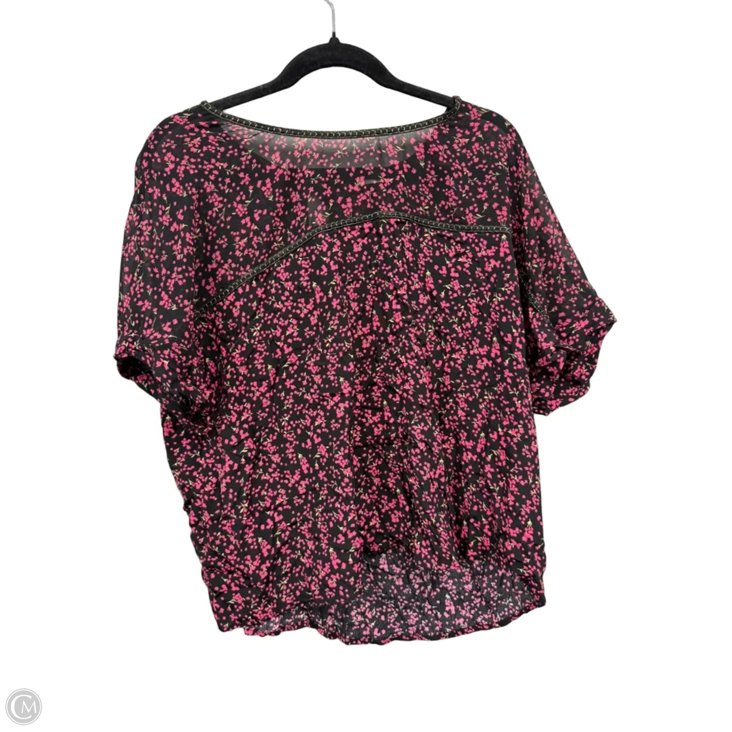 Blouse Short Sleeve By Lovestitch In Black & Pink, Size: L