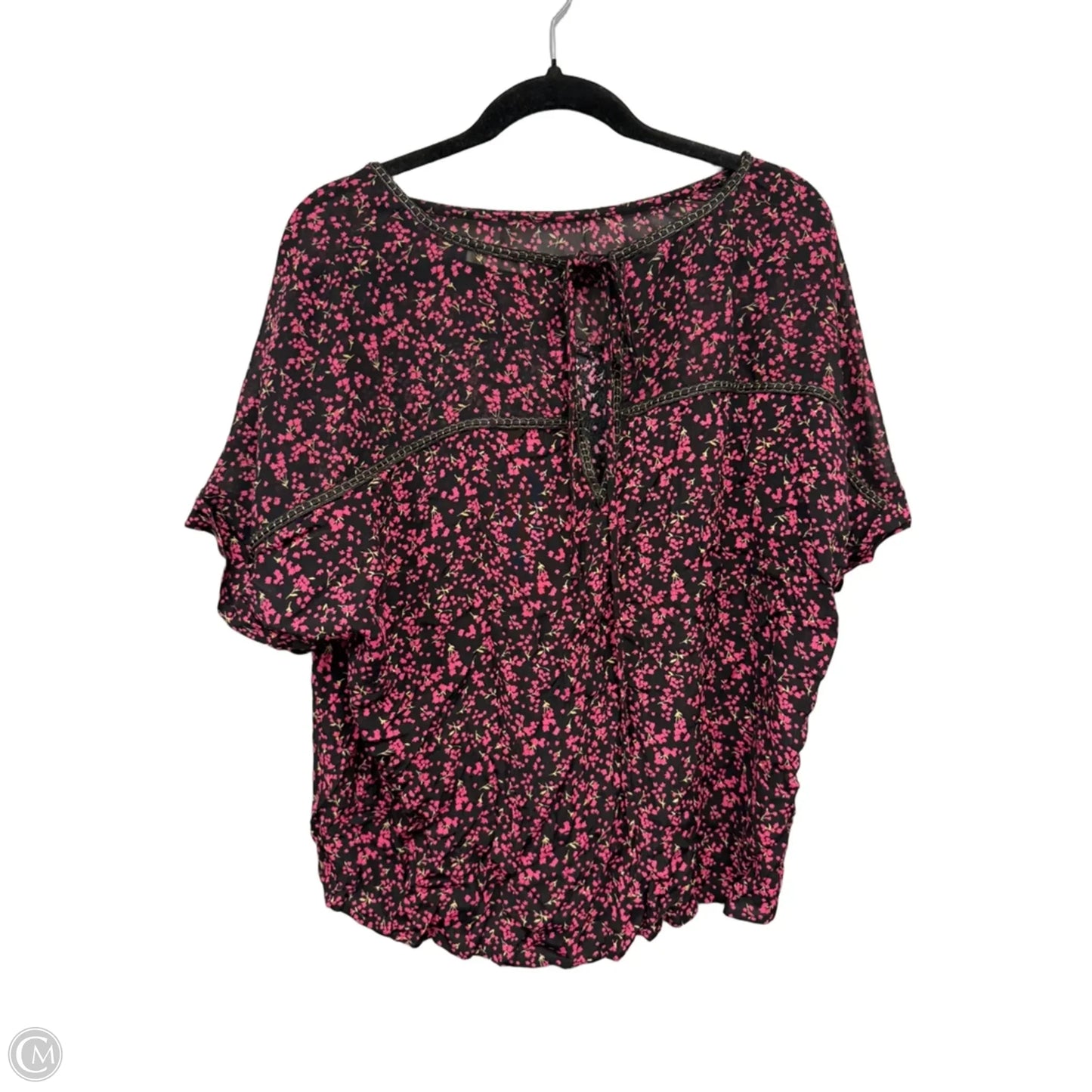Blouse Short Sleeve By Lovestitch In Black & Pink, Size: L